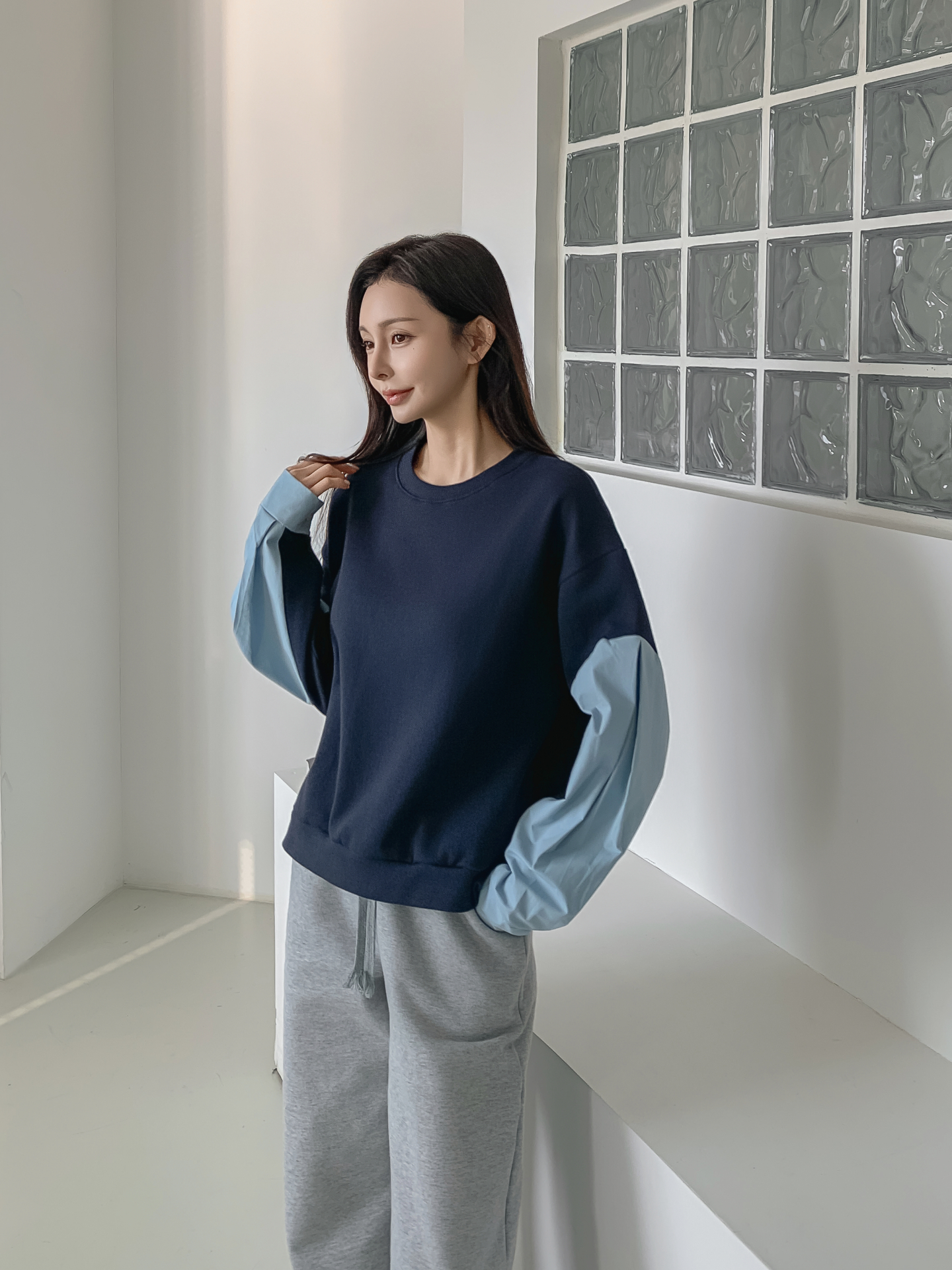 裏起毛ラウンドネック長袖配色スウェット | 詳細画像6