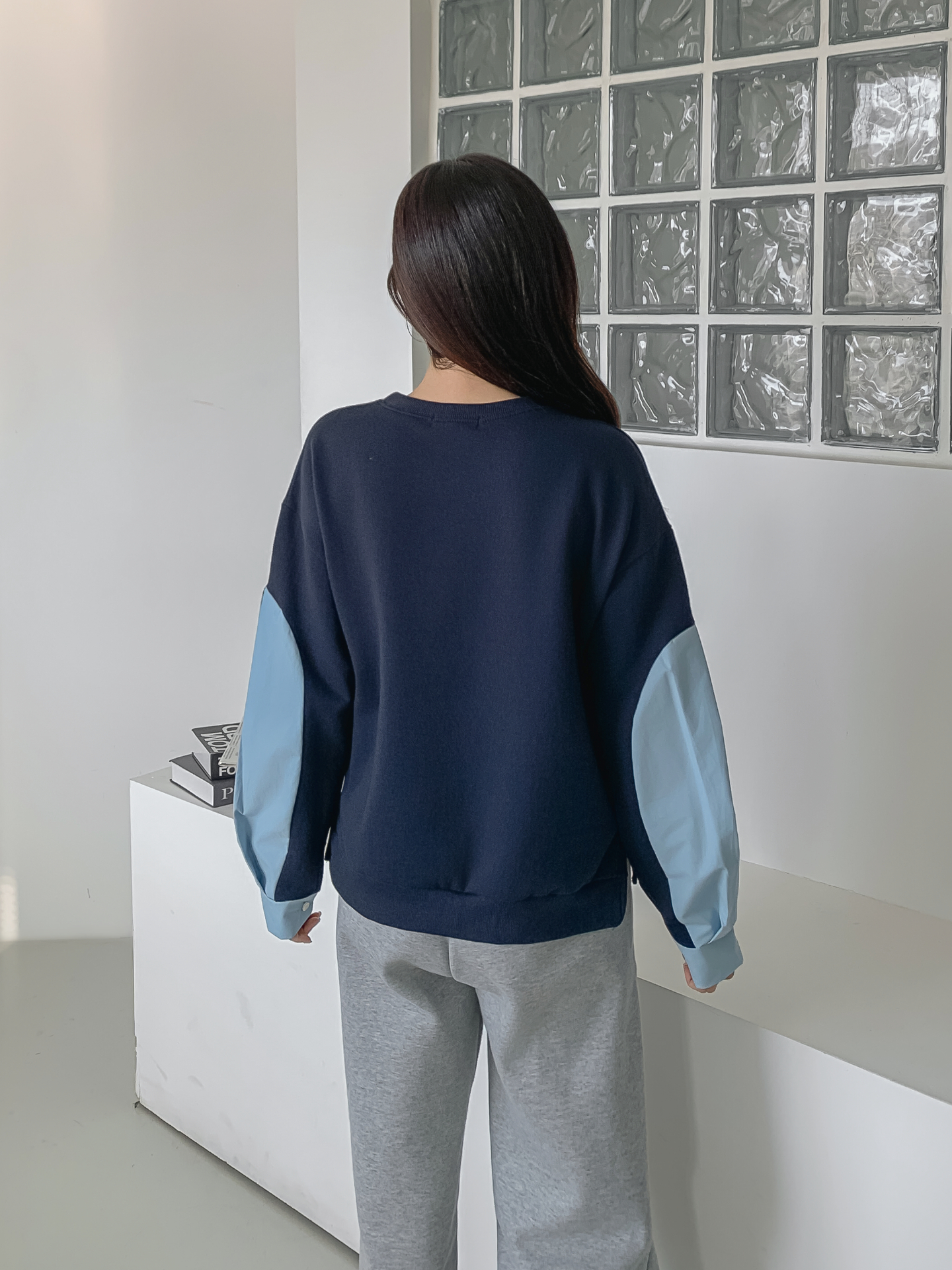 裏起毛ラウンドネック長袖配色スウェット | 詳細画像9