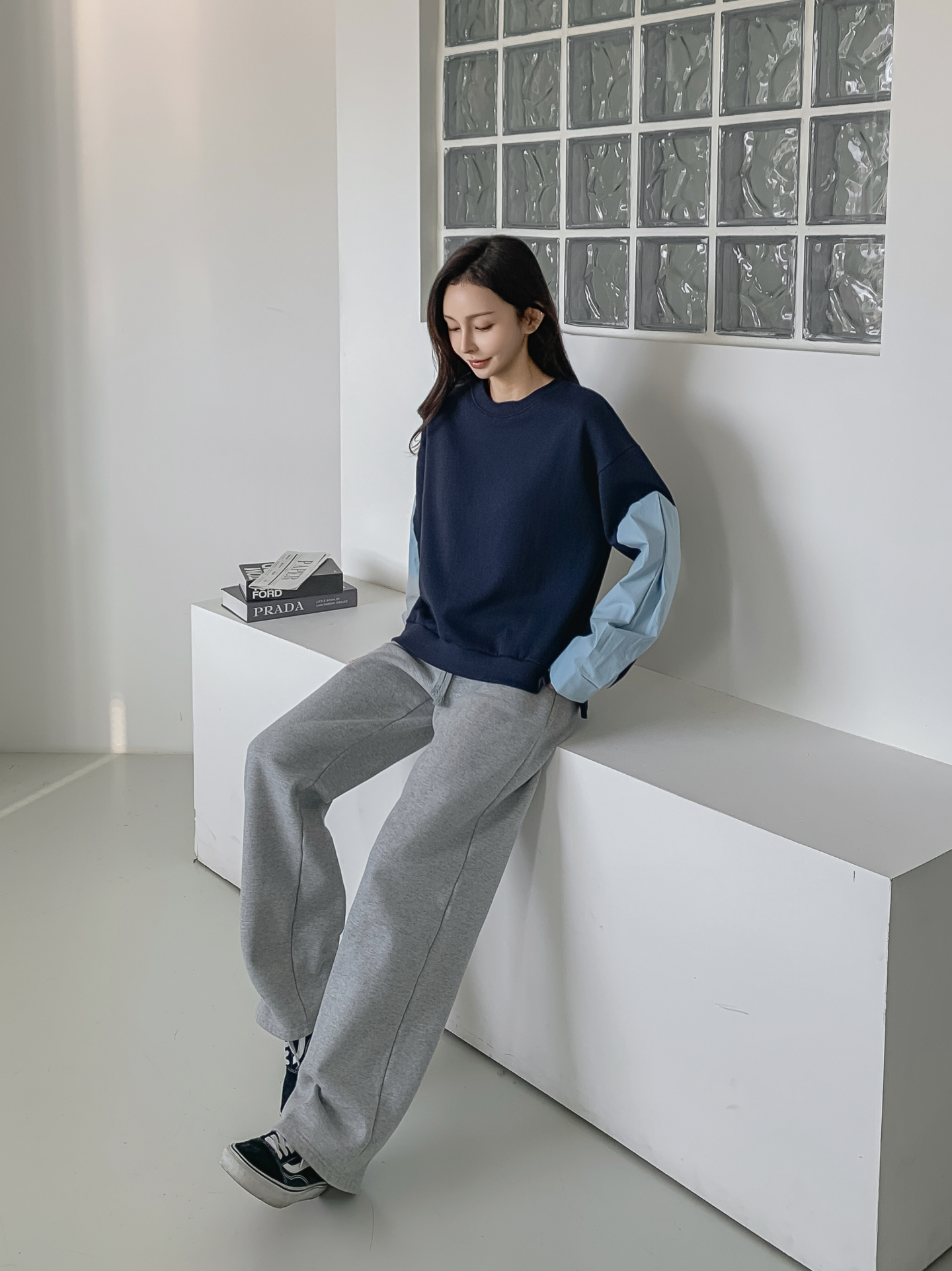 裏起毛ラウンドネック長袖配色スウェット | 詳細画像2