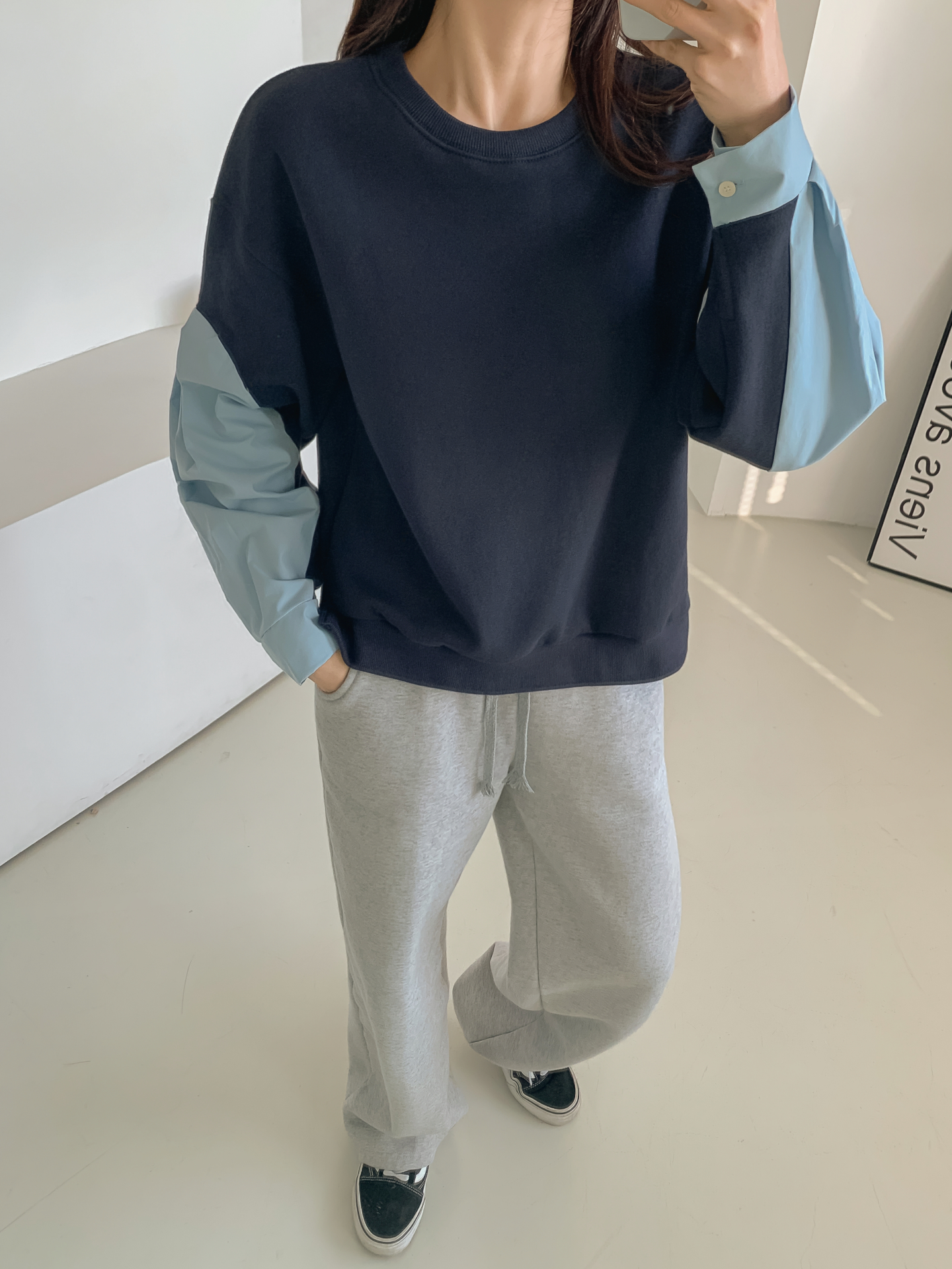 裏起毛ラウンドネック長袖配色スウェット | 詳細画像8