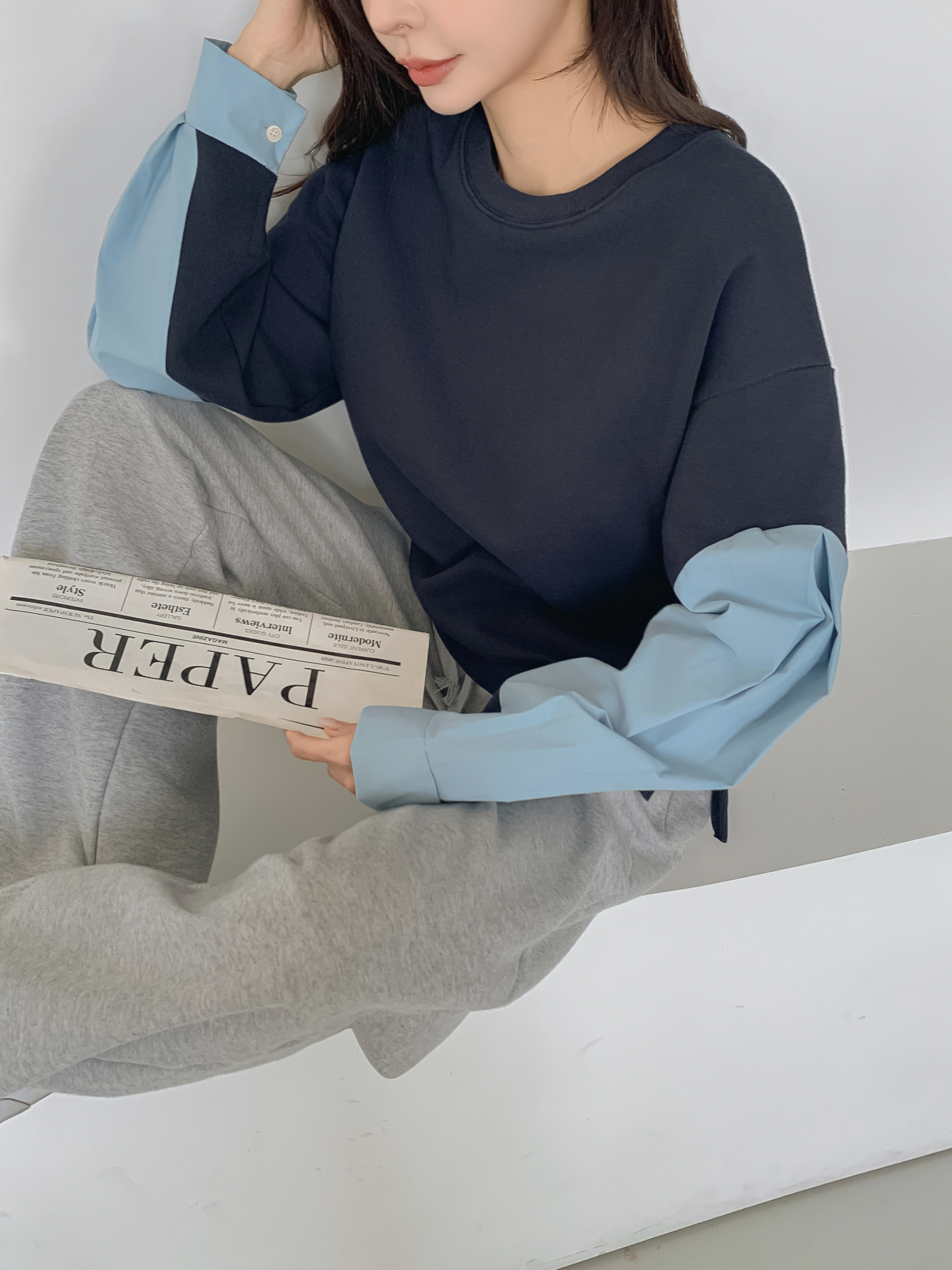 裏起毛ラウンドネック長袖配色スウェット | 詳細画像12