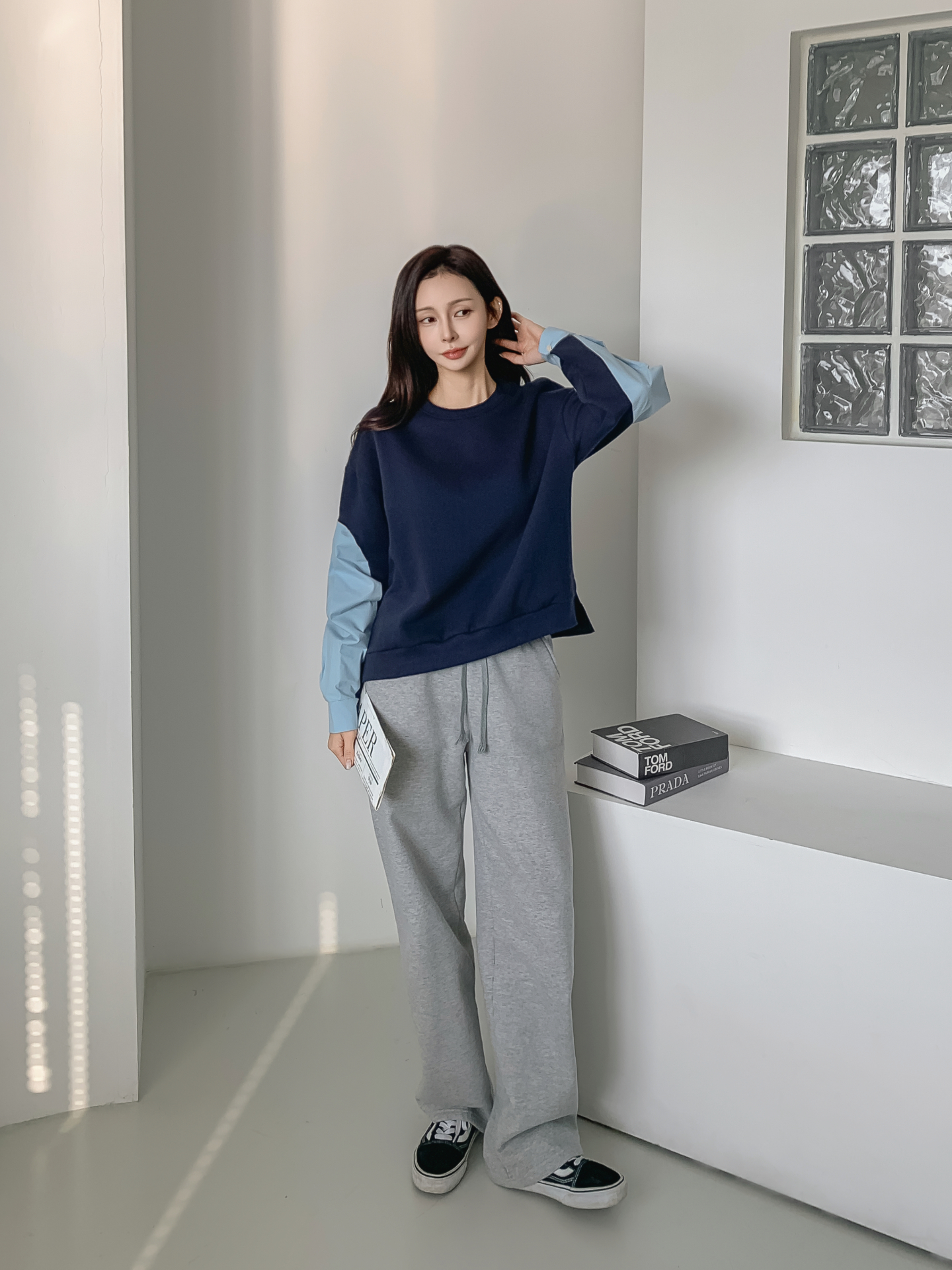 裏起毛ラウンドネック長袖配色スウェット | 詳細画像4