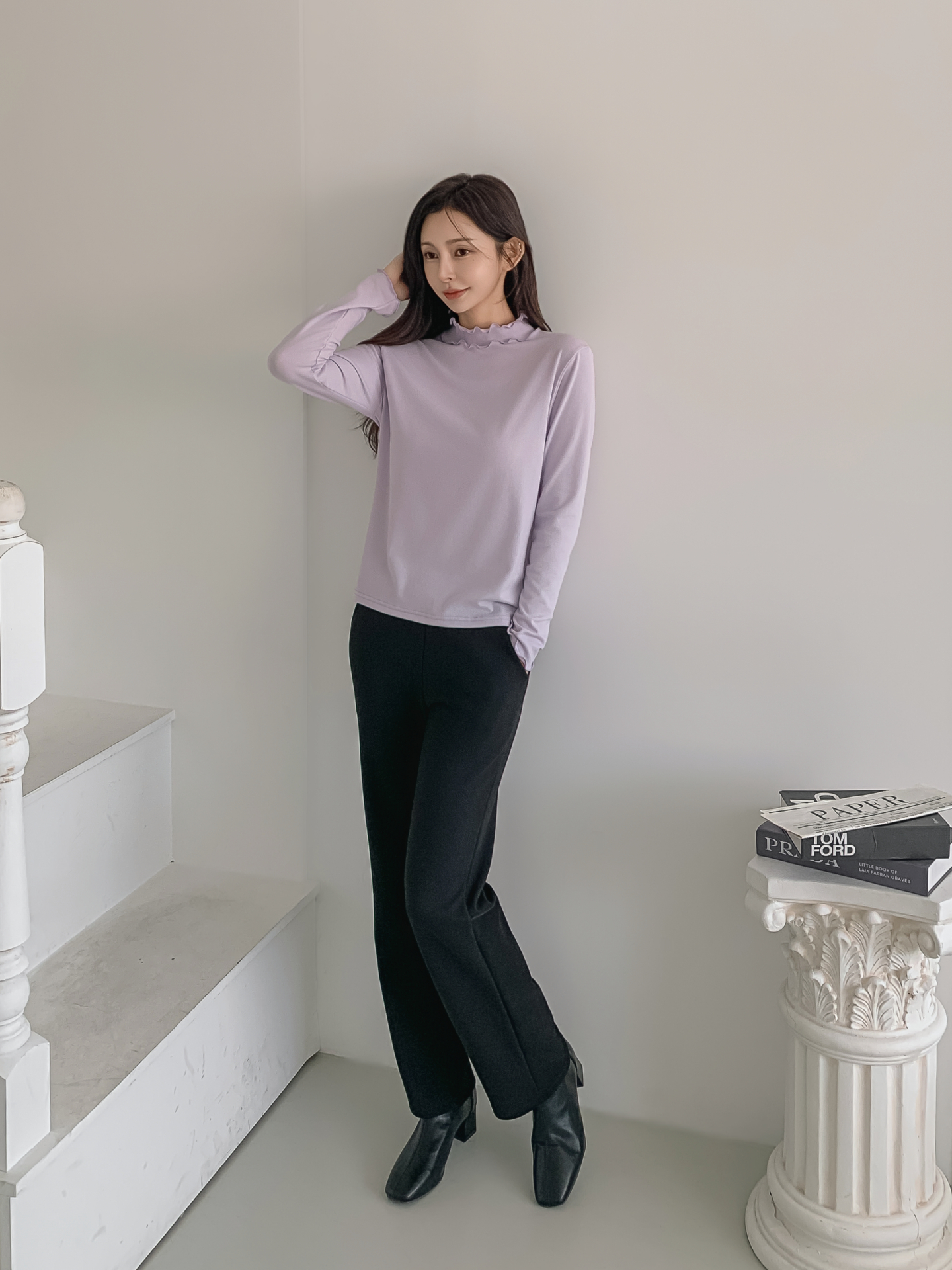 ラウンドネックフリル長袖カラーTシャツ | 詳細画像2