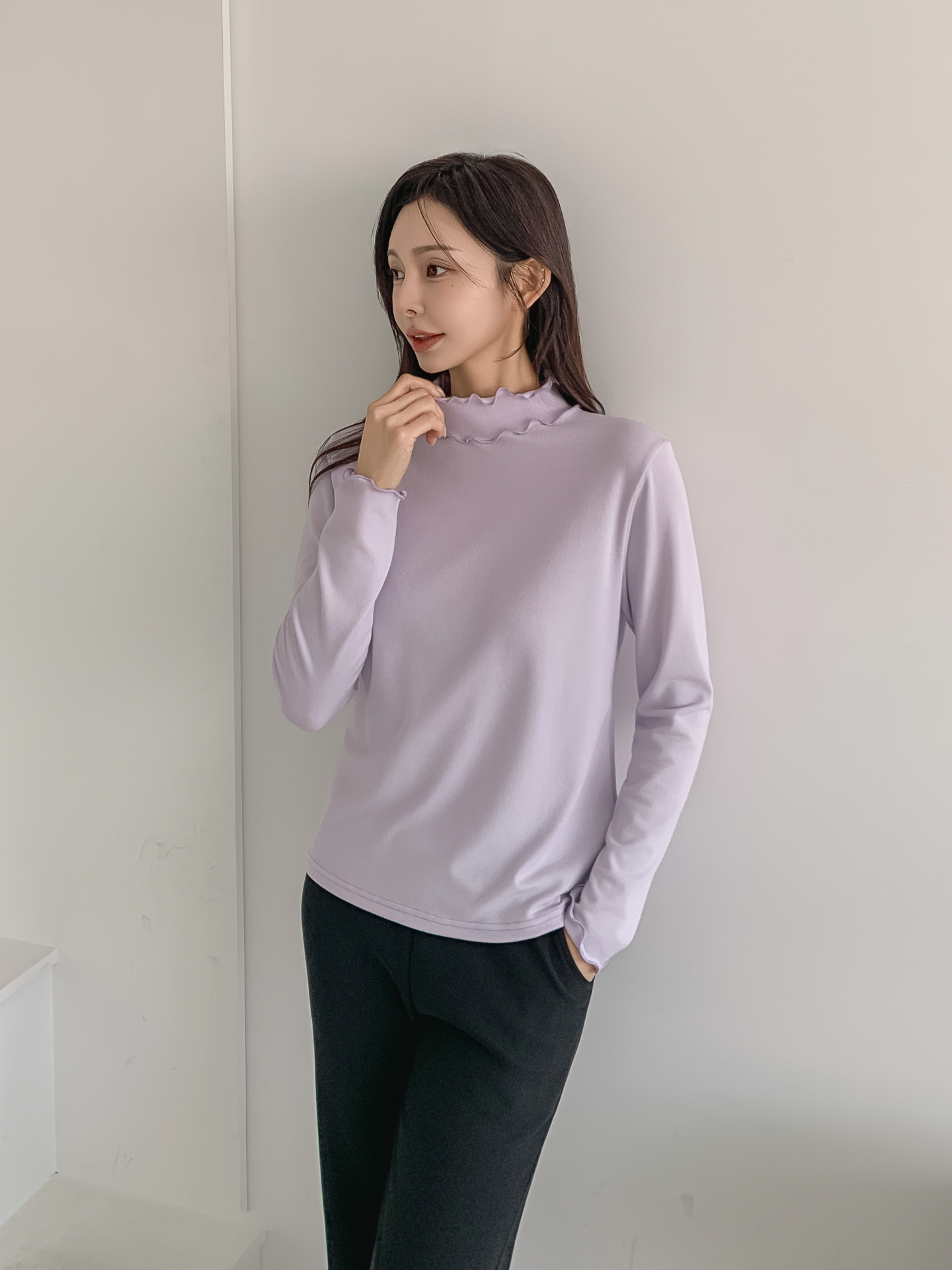 ラウンドネックフリル長袖カラーTシャツ | 詳細画像3