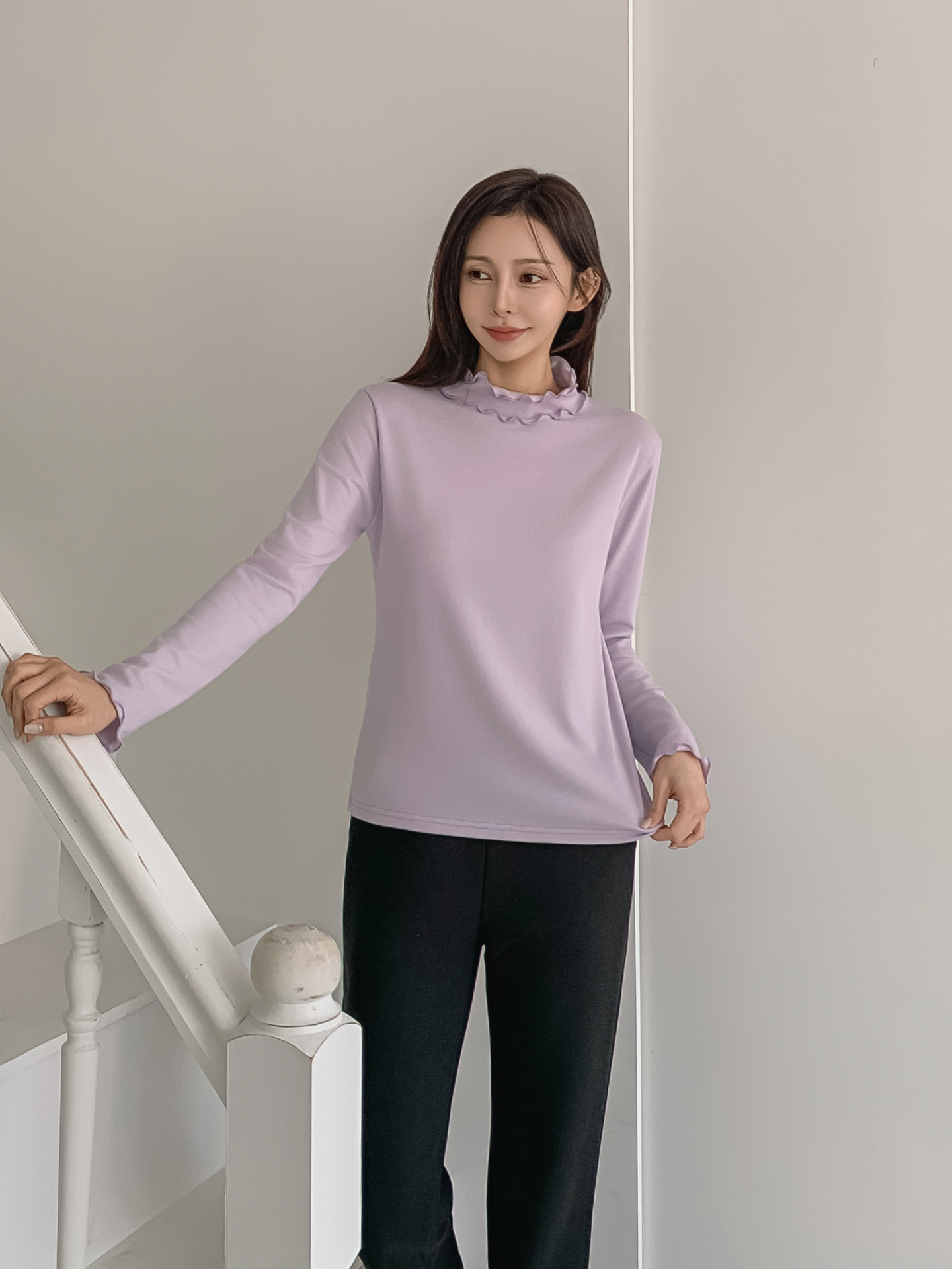 ラウンドネックフリル長袖カラーTシャツ | 詳細画像6