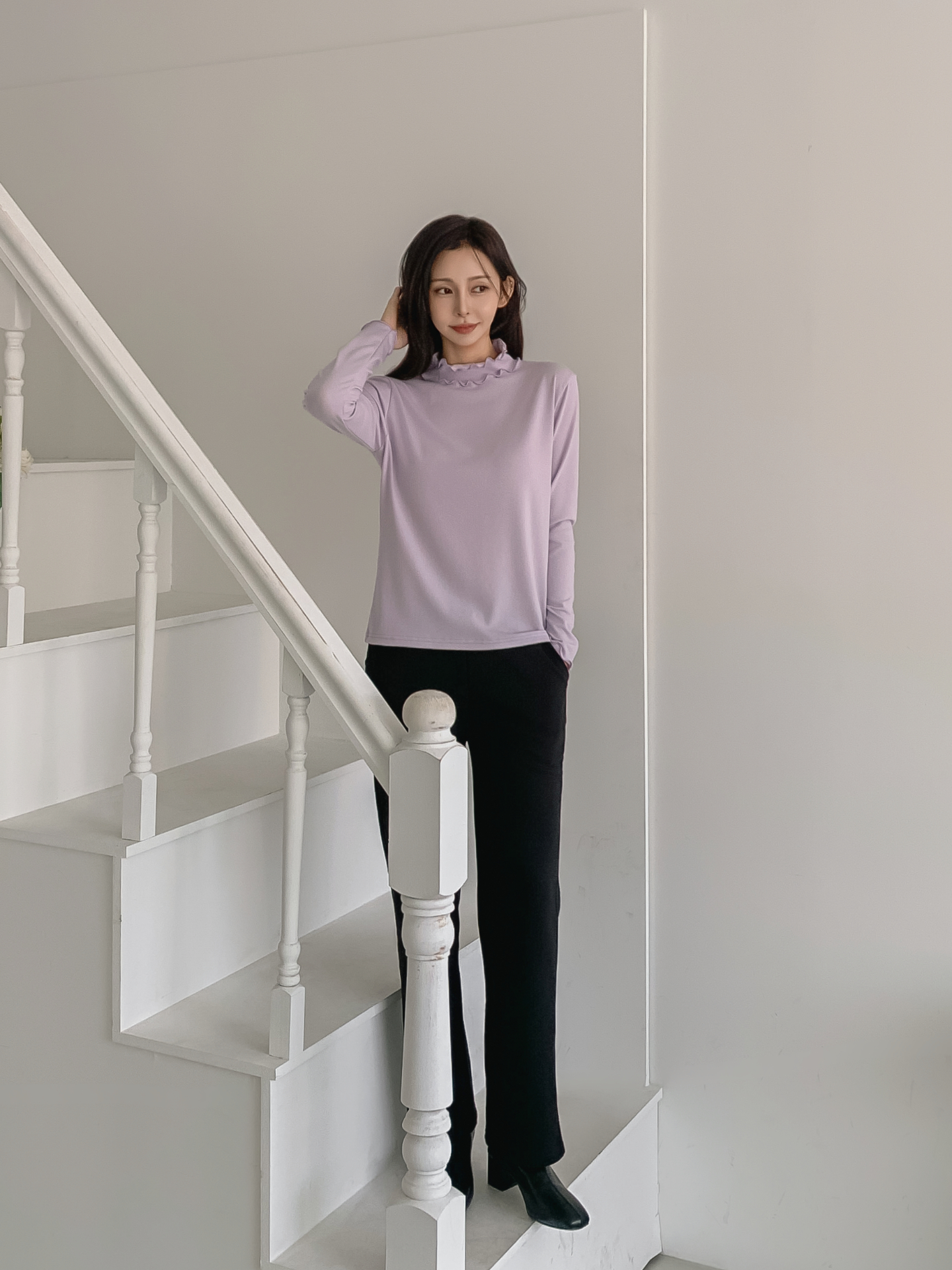 ラウンドネックフリル長袖カラーTシャツ | 詳細画像7