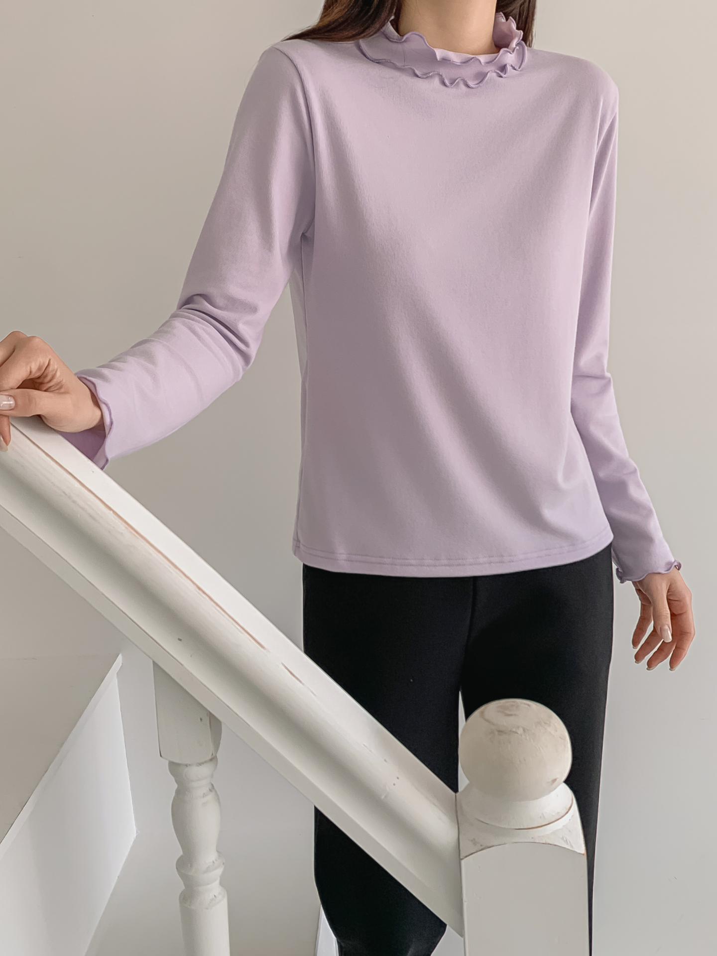 ラウンドネックフリル長袖カラーTシャツ | 詳細画像8