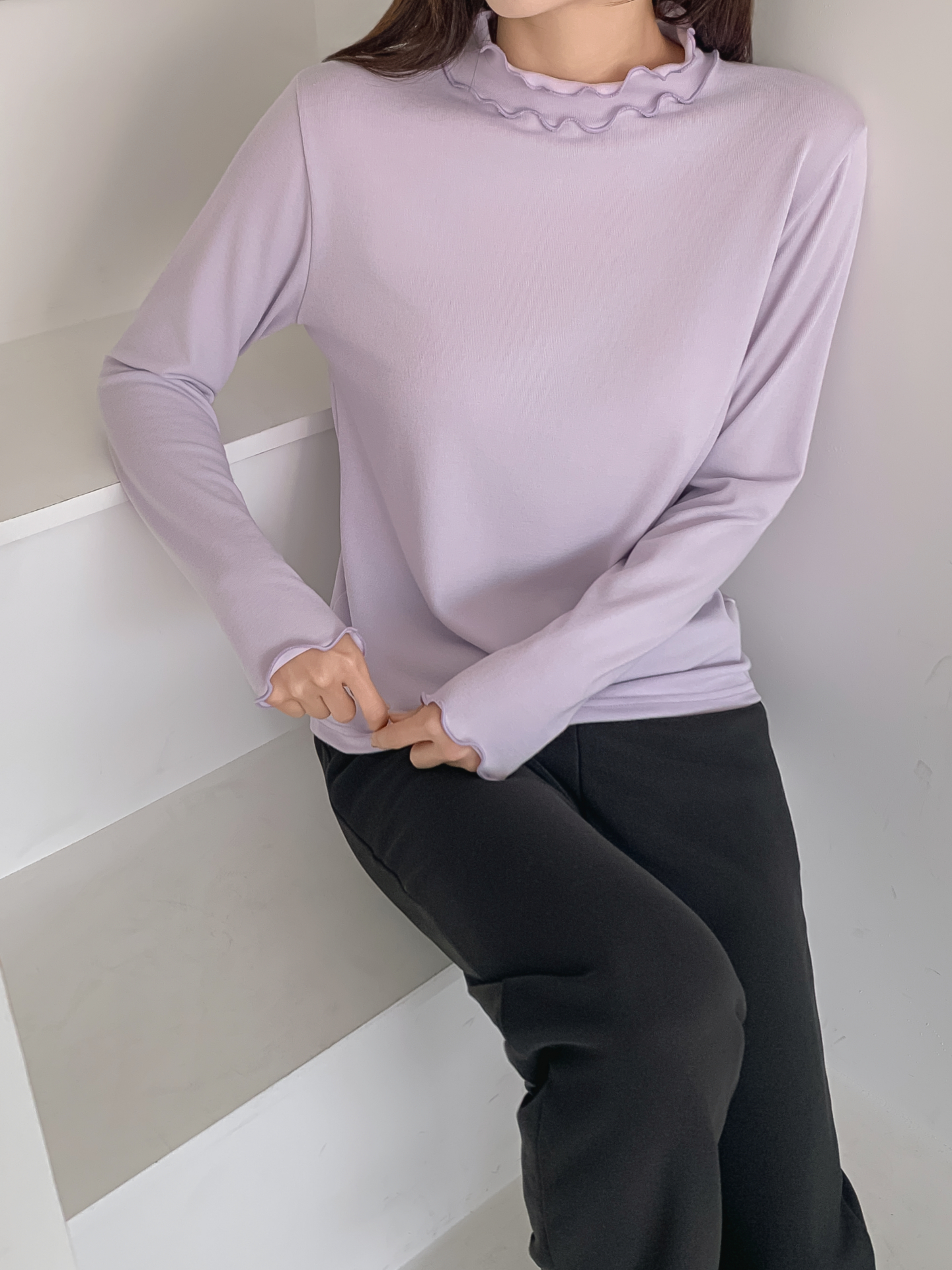 ラウンドネックフリル長袖カラーTシャツ | 詳細画像11