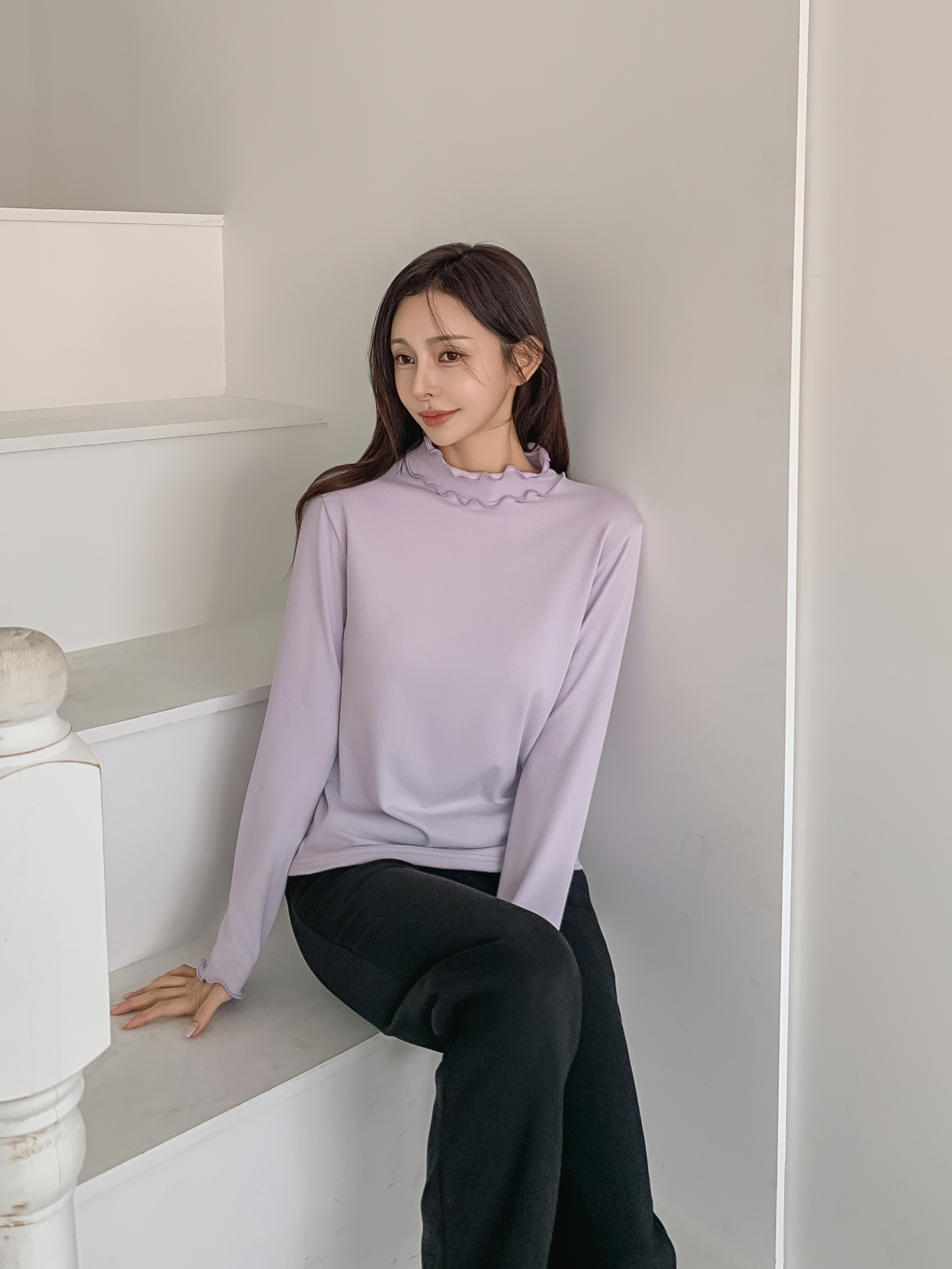 ラウンドネックフリル長袖カラーTシャツ | 詳細画像12