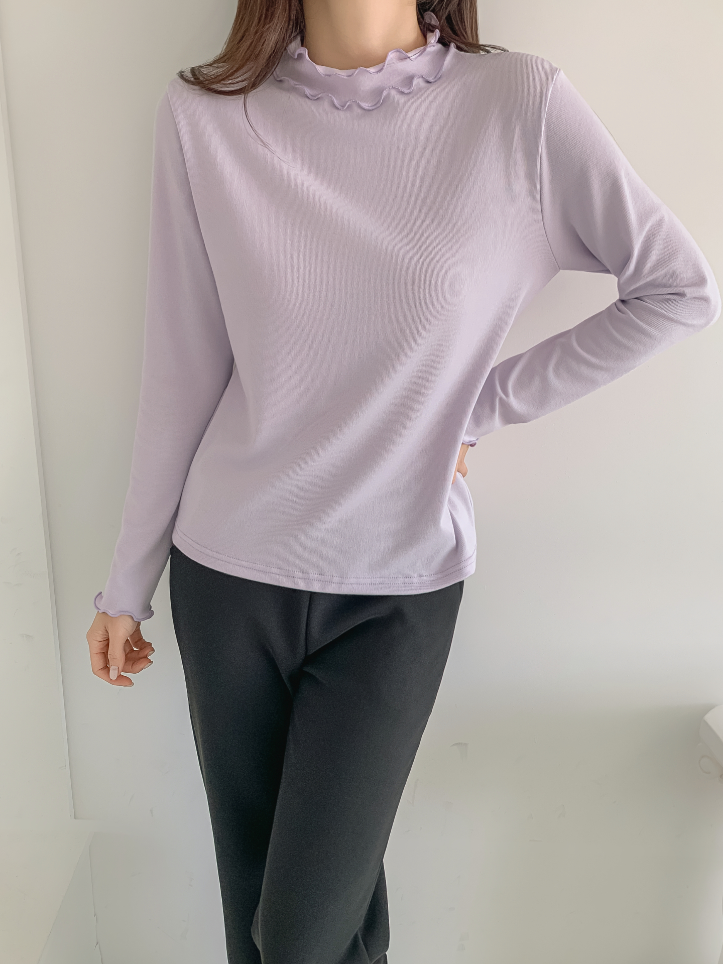 ラウンドネックフリル長袖カラーTシャツ | 詳細画像14