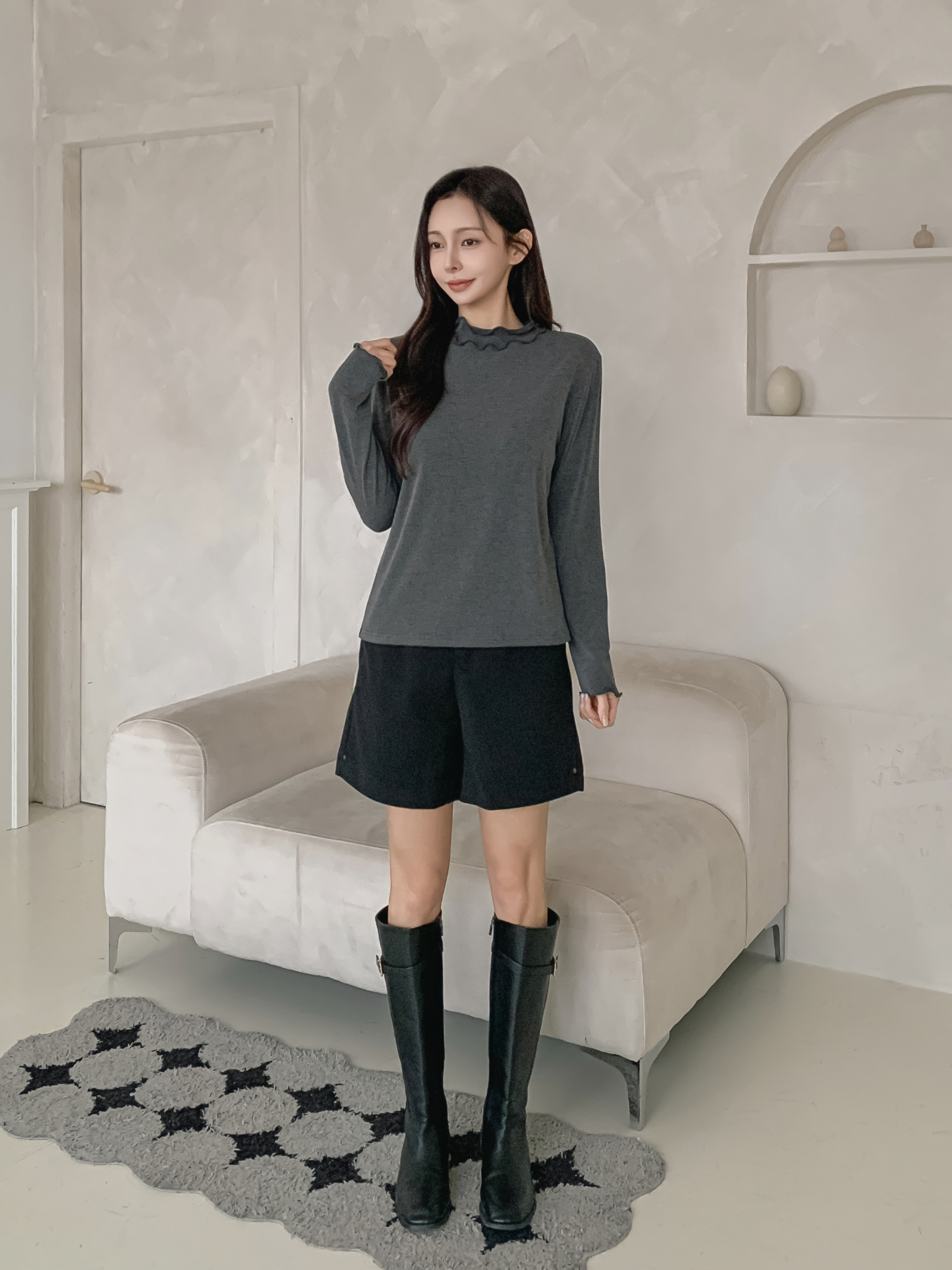 ラウンドネックフリル長袖カラーTシャツ | 詳細画像17