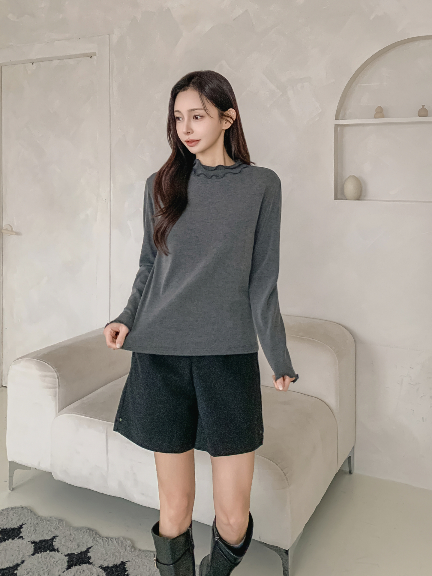 ラウンドネックフリル長袖カラーTシャツ | 詳細画像18