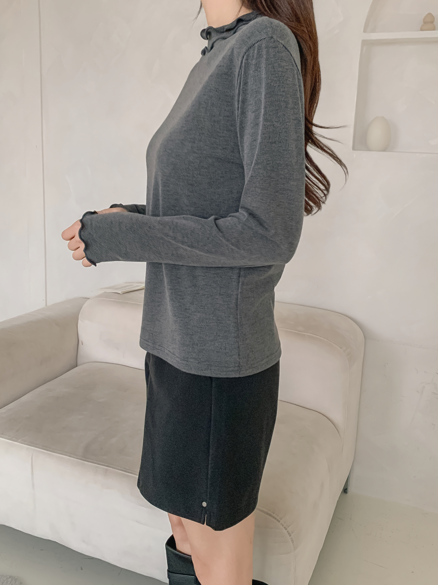 ラウンドネックフリル長袖カラーTシャツ | 詳細画像19