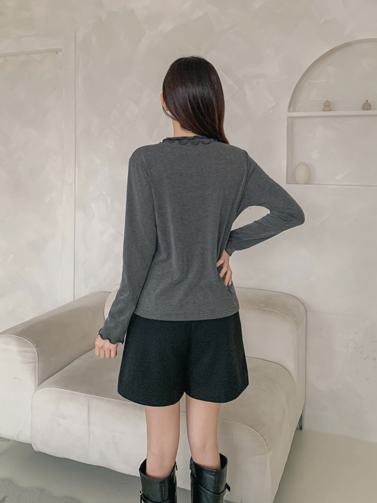 ラウンドネックフリル長袖カラーTシャツ | 詳細画像21