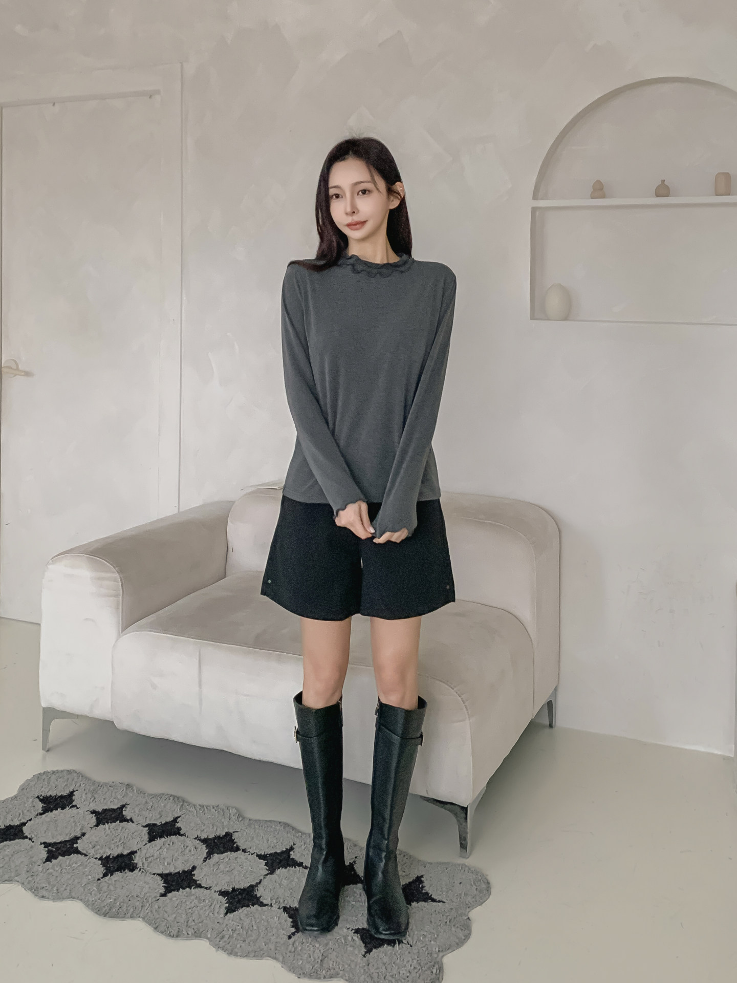 ラウンドネックフリル長袖カラーTシャツ | 詳細画像22