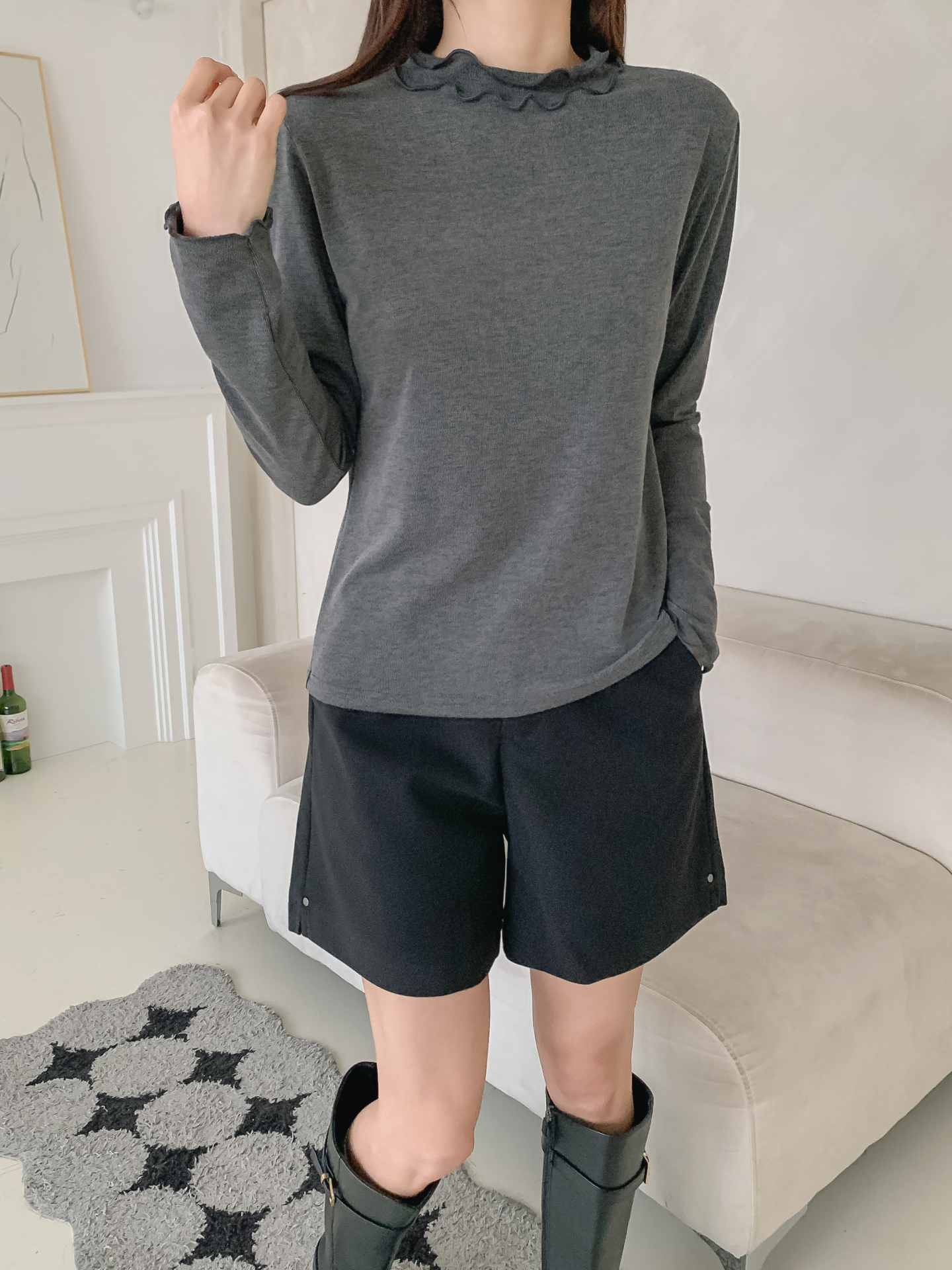 ラウンドネックフリル長袖カラーTシャツ | 詳細画像23