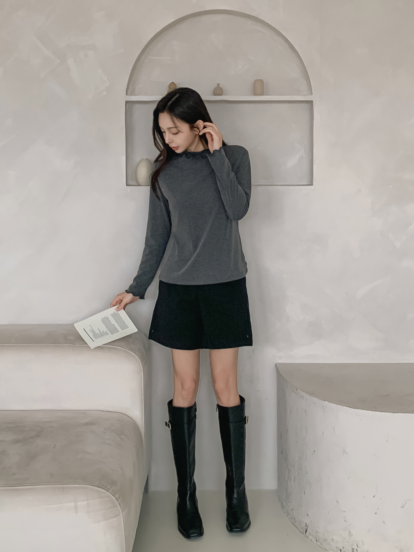 ラウンドネックフリル長袖カラーTシャツ | 詳細画像28