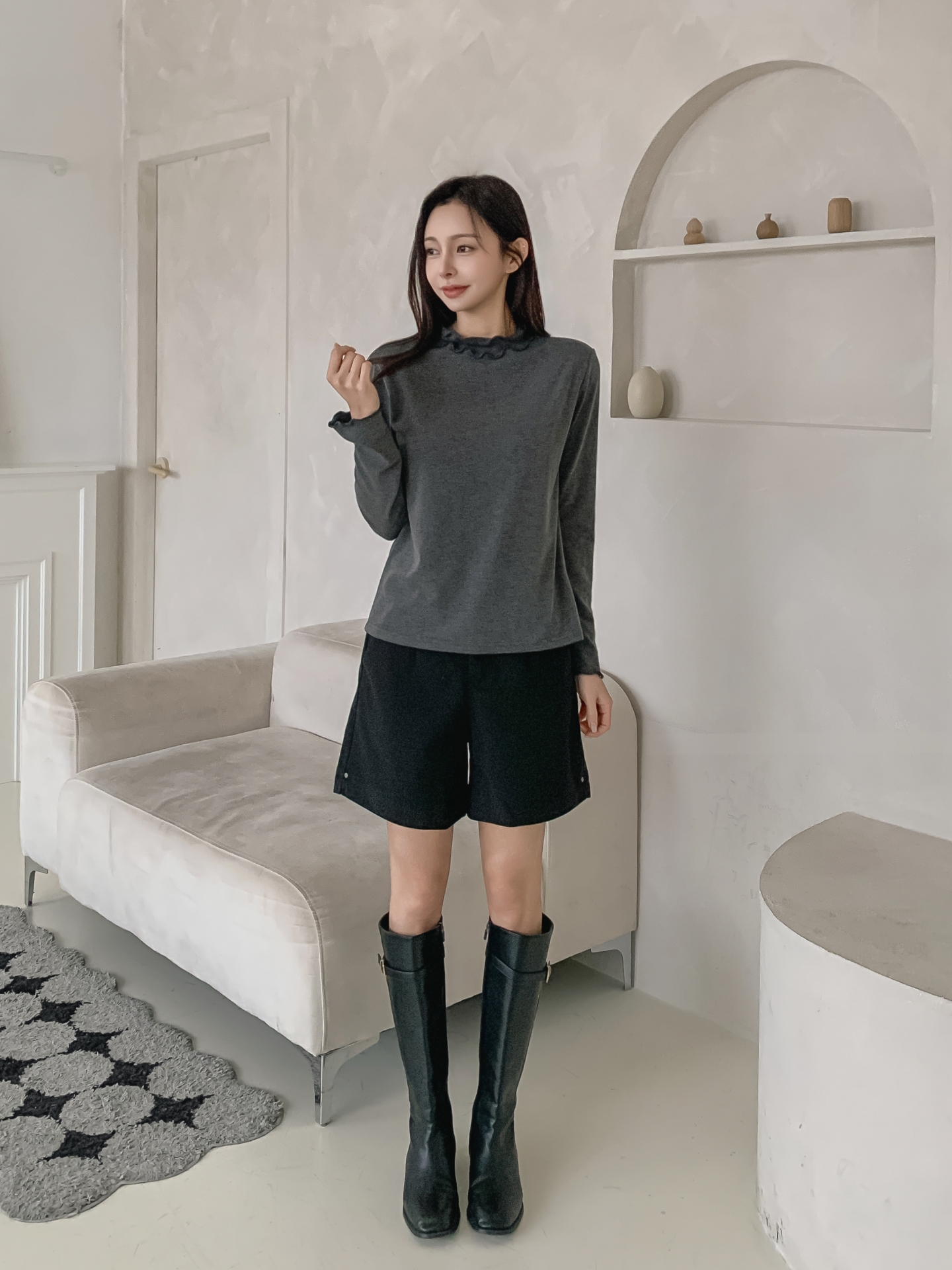 ラウンドネックフリル長袖カラーTシャツ | 詳細画像31