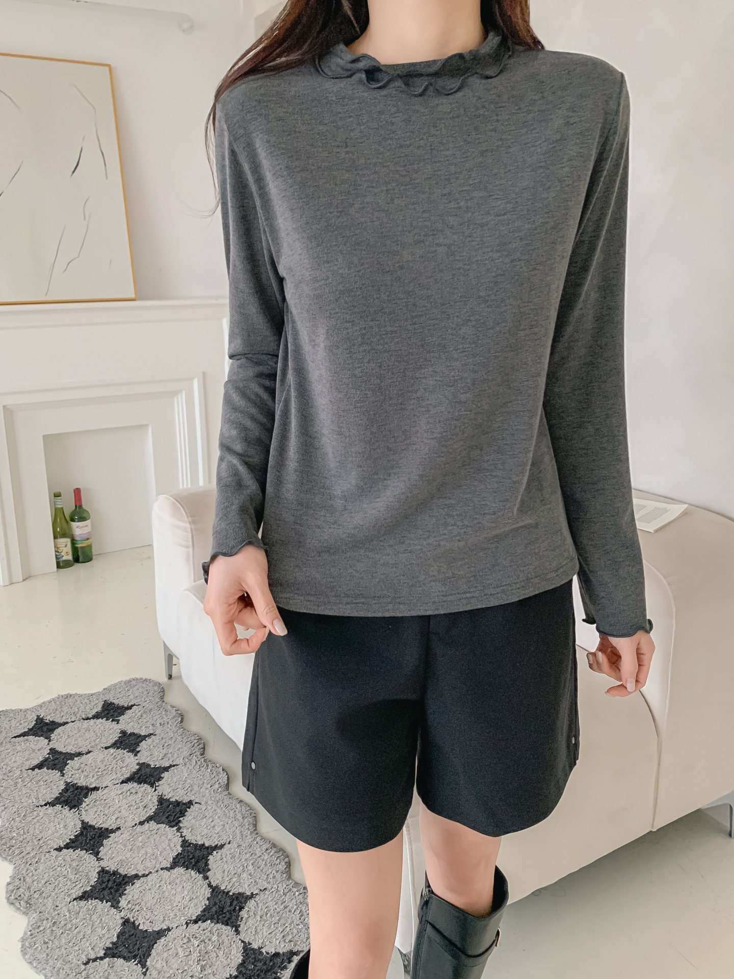 ラウンドネックフリル長袖カラーTシャツ | 詳細画像32