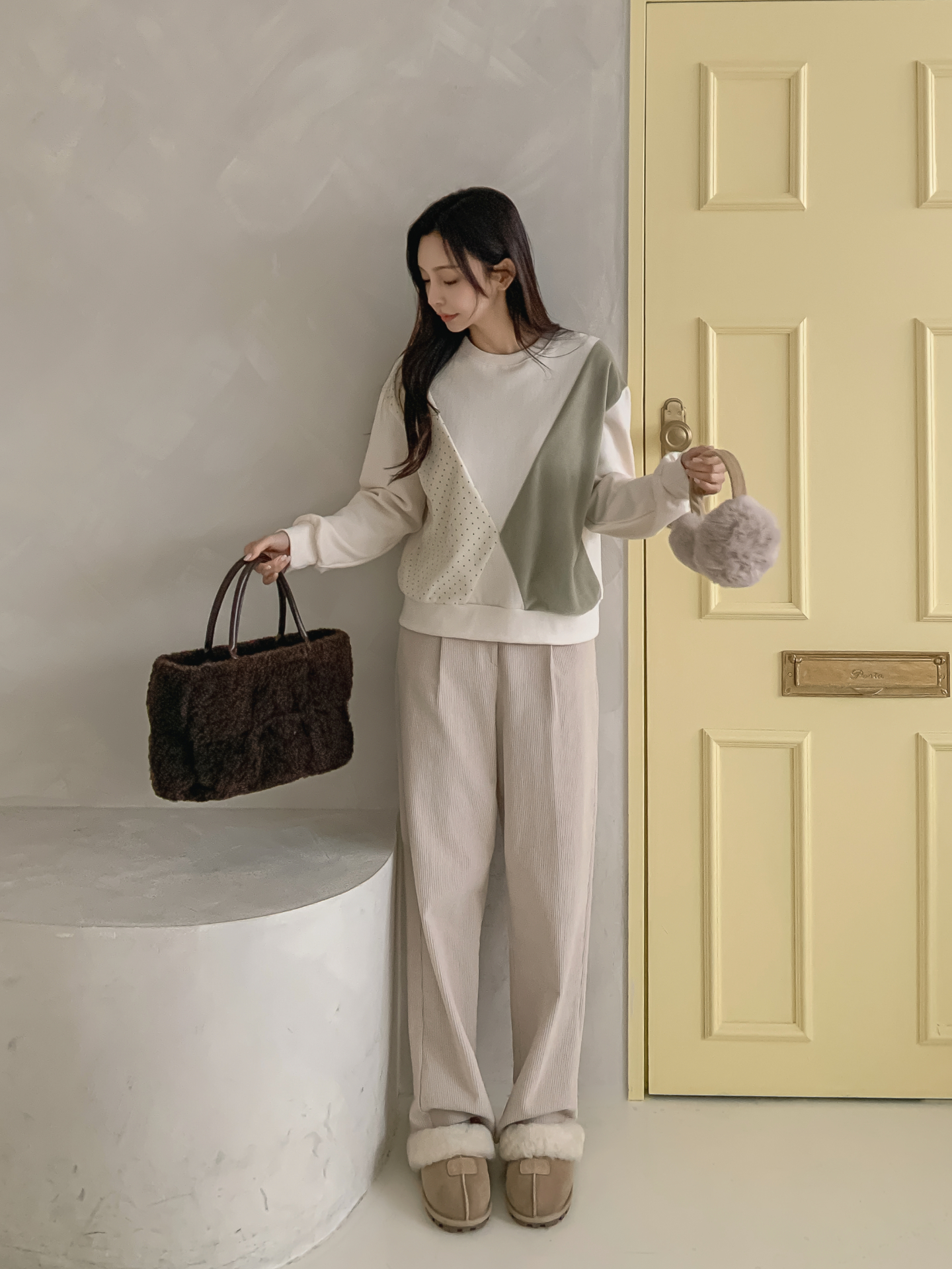 裏起毛ラウンドネック長袖ドット配色スウェット | 詳細画像11