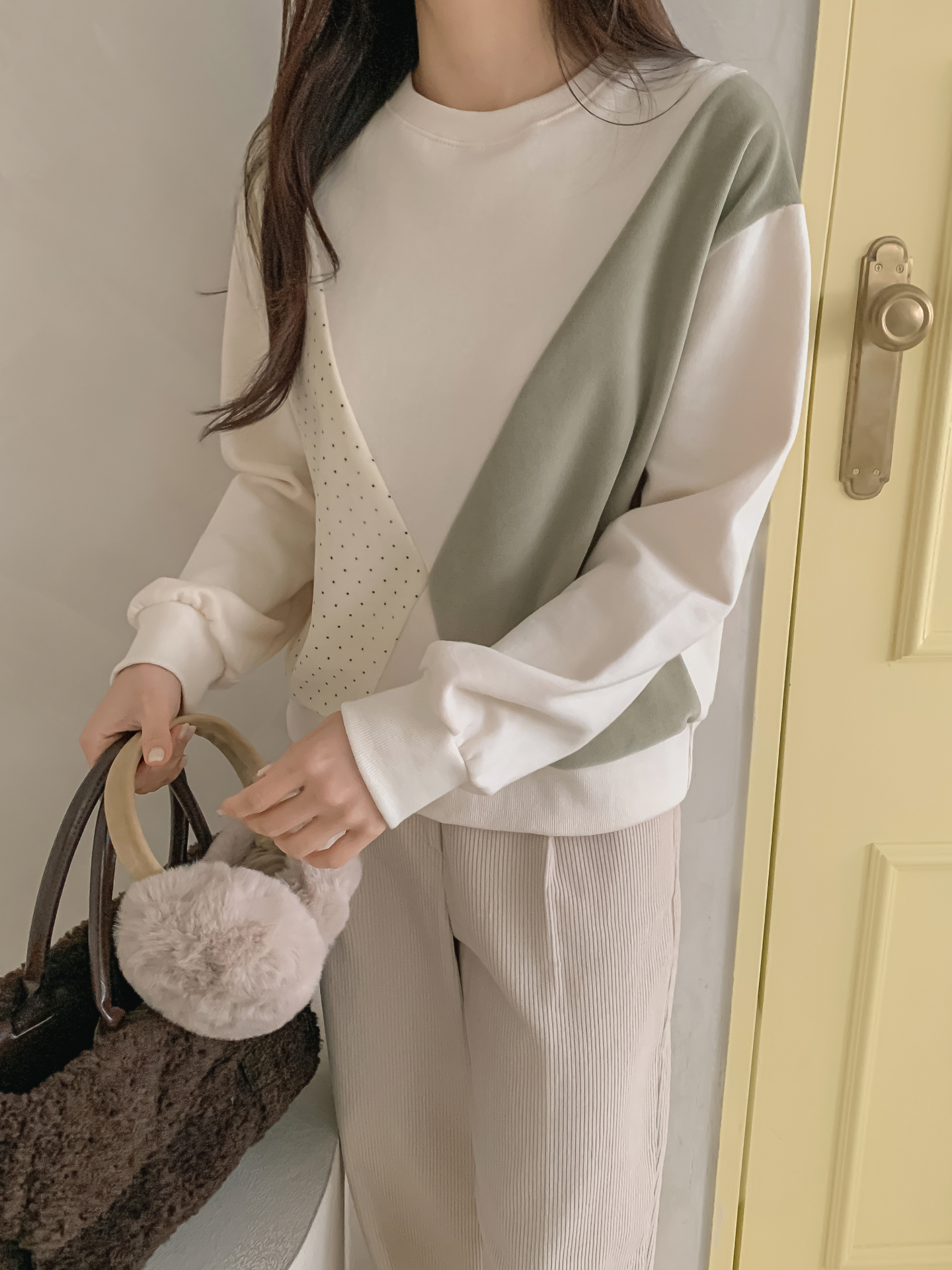 裏起毛ラウンドネック長袖ドット配色スウェット | 詳細画像12