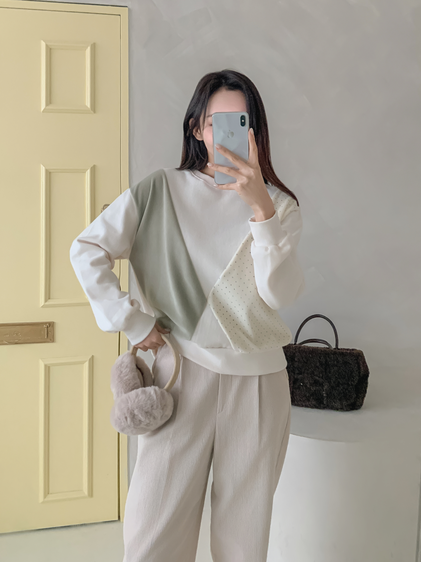 裏起毛ラウンドネック長袖ドット配色スウェット | 詳細画像6