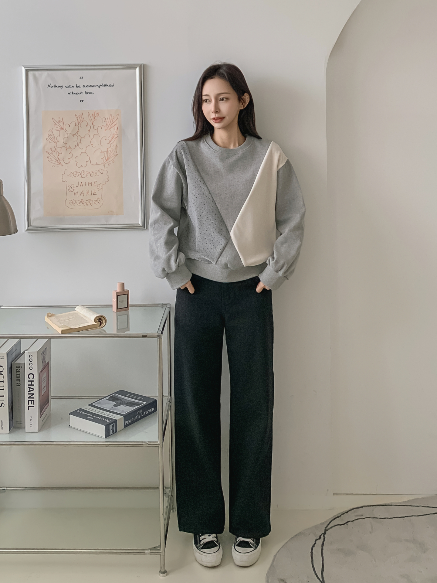 裏起毛ラウンドネック長袖ドット配色スウェット | 詳細画像20