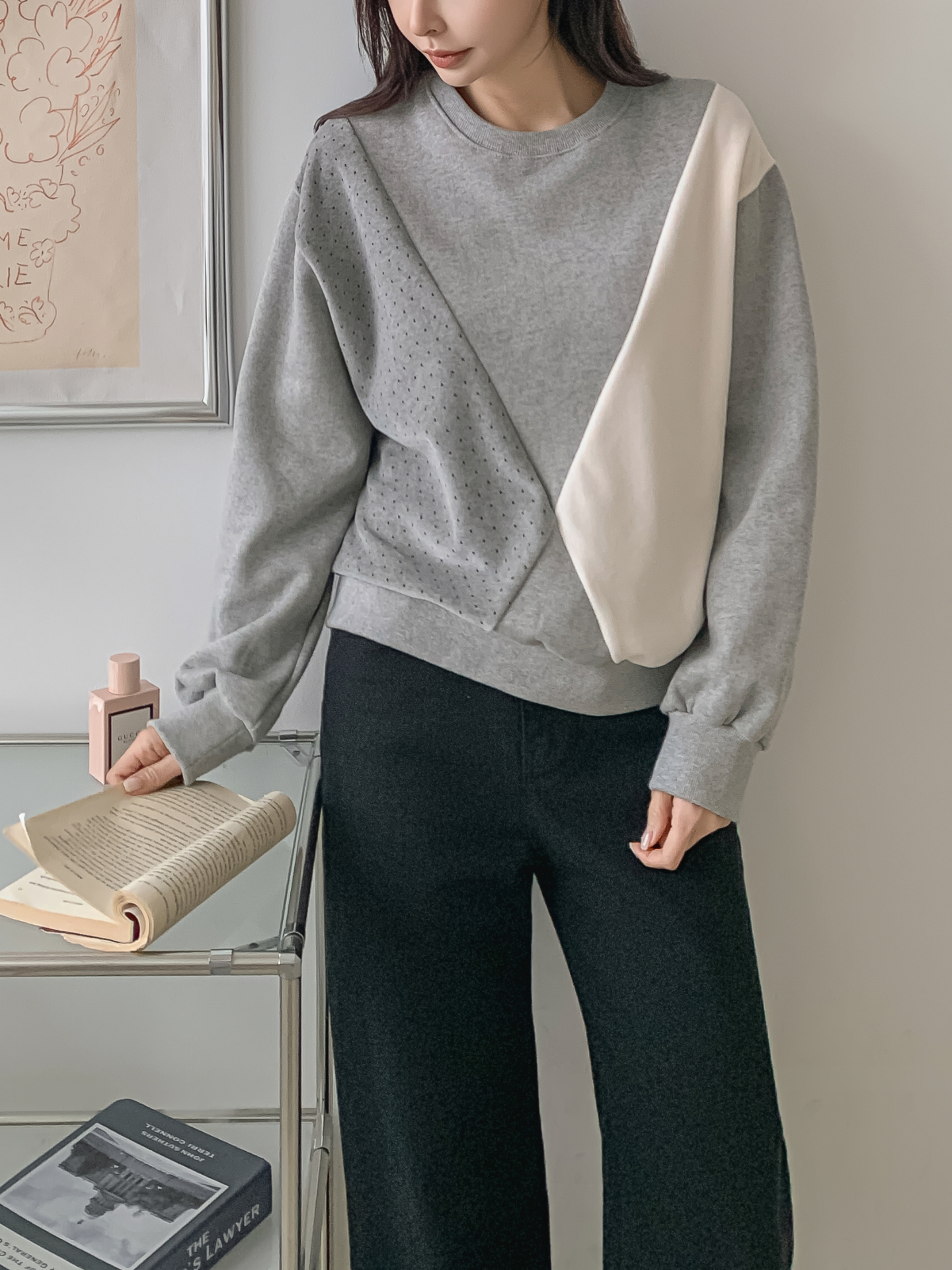 裏起毛ラウンドネック長袖ドット配色スウェット | 詳細画像22