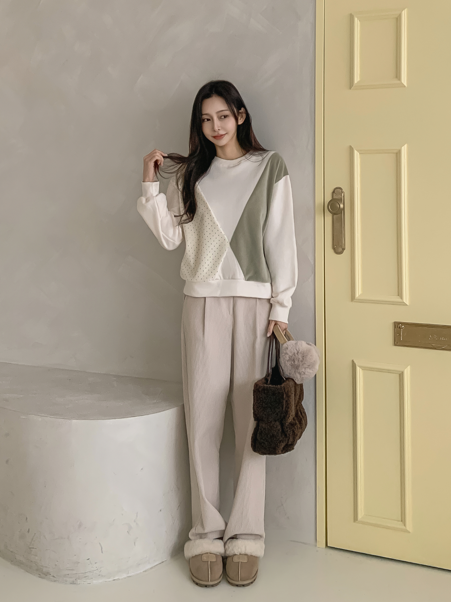 裏起毛ラウンドネック長袖ドット配色スウェット | 詳細画像13