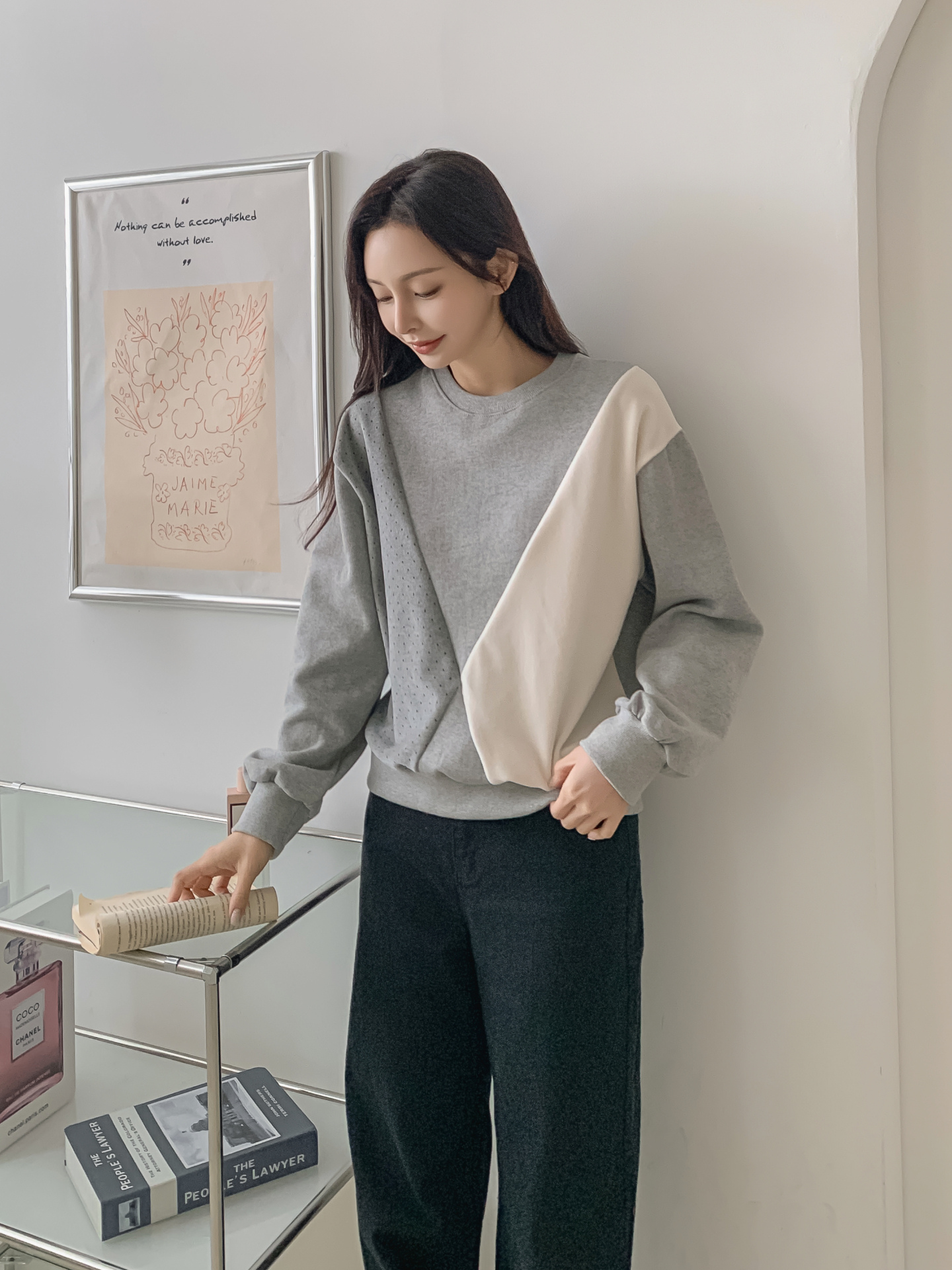 裏起毛ラウンドネック長袖ドット配色スウェット | 詳細画像24