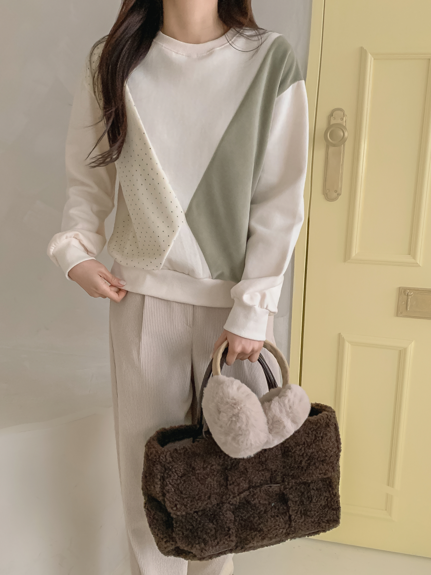 裏起毛ラウンドネック長袖ドット配色スウェット | 詳細画像14