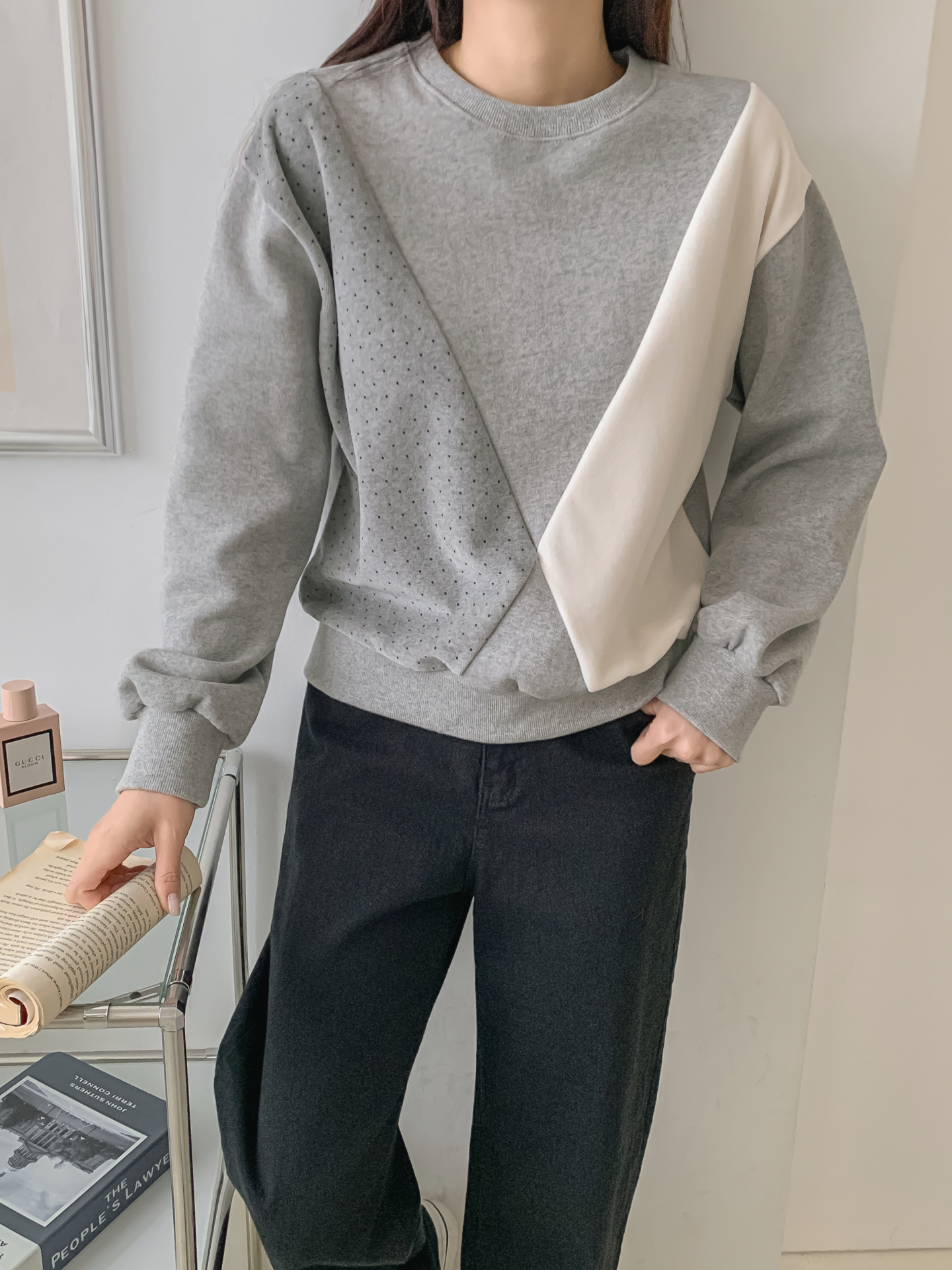 裏起毛ラウンドネック長袖ドット配色スウェット | 詳細画像25