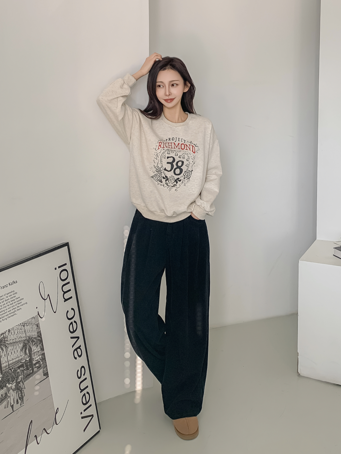 裏起毛ラウンドネックルーズ長袖プリントカラースウェット | 詳細画像2