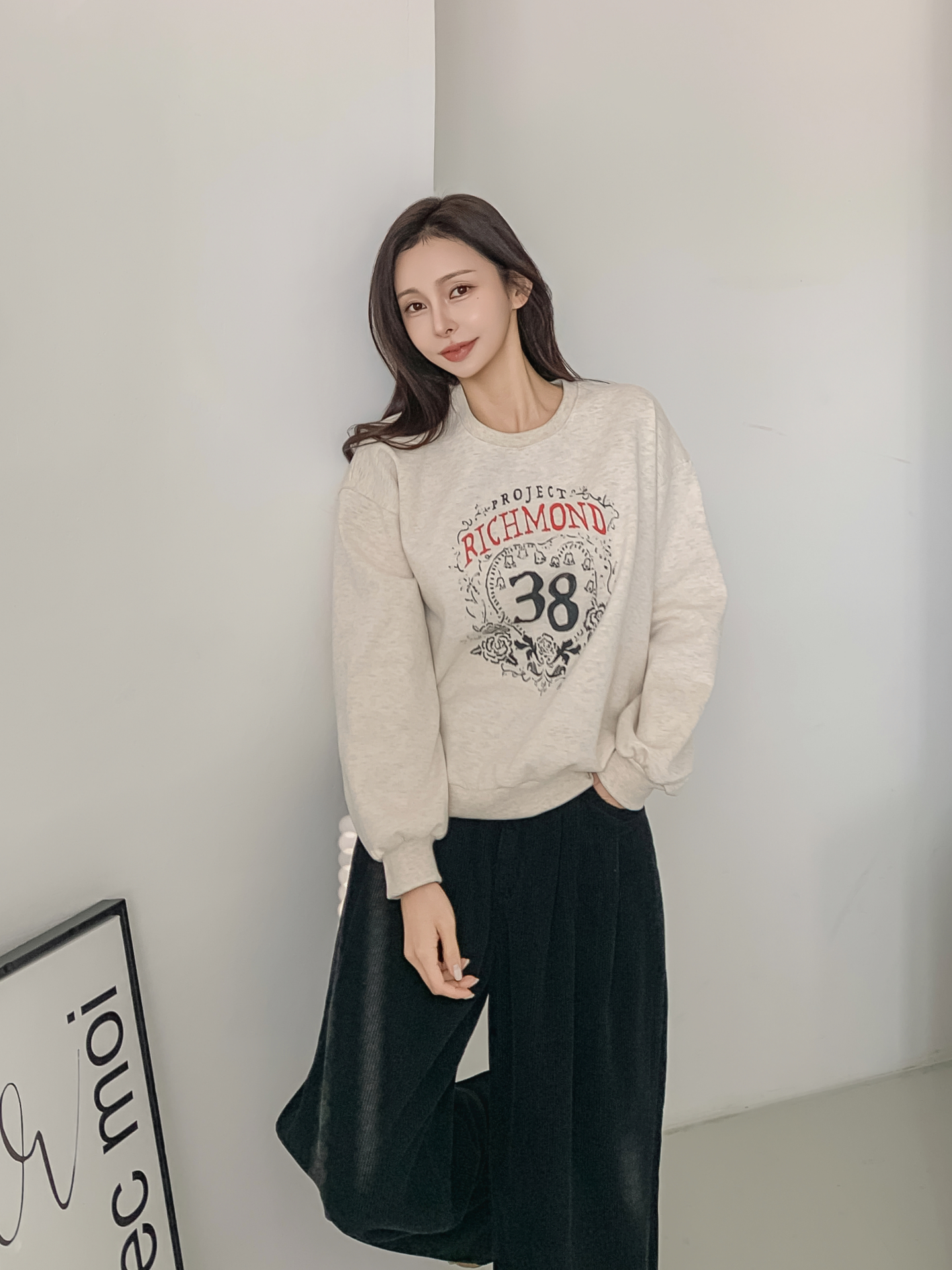 裏起毛ラウンドネックルーズ長袖プリントカラースウェット | 詳細画像3