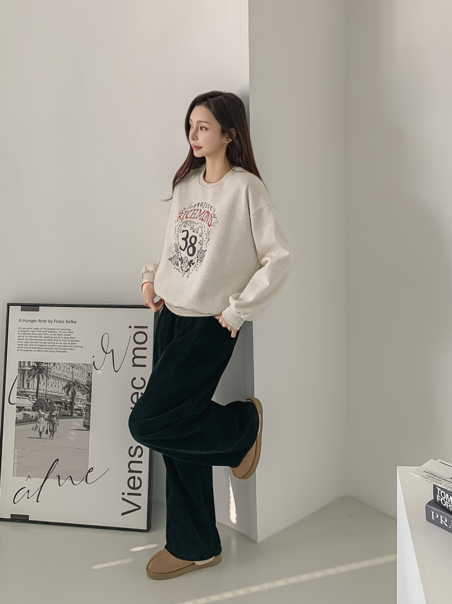 裏起毛ラウンドネックルーズ長袖プリントカラースウェット | 詳細画像4