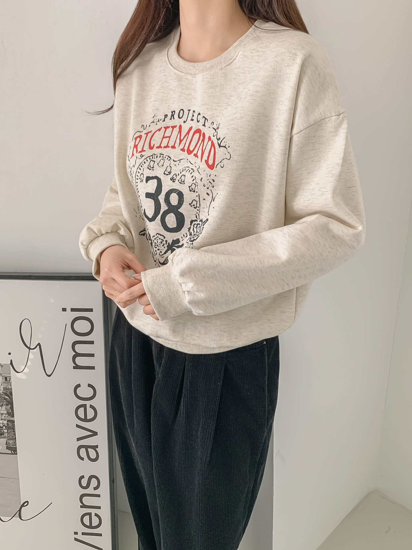 裏起毛ラウンドネックルーズ長袖プリントカラースウェット | 詳細画像11