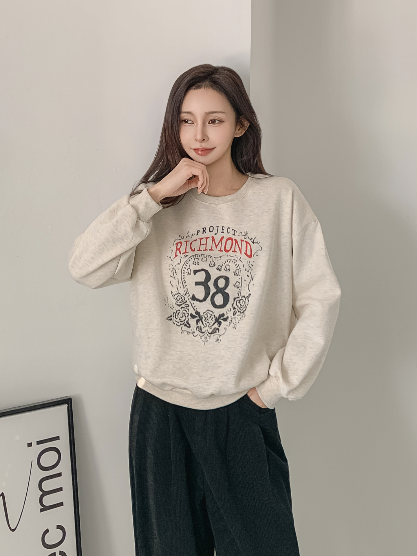 裏起毛ラウンドネックルーズ長袖プリントカラースウェット | 詳細画像5