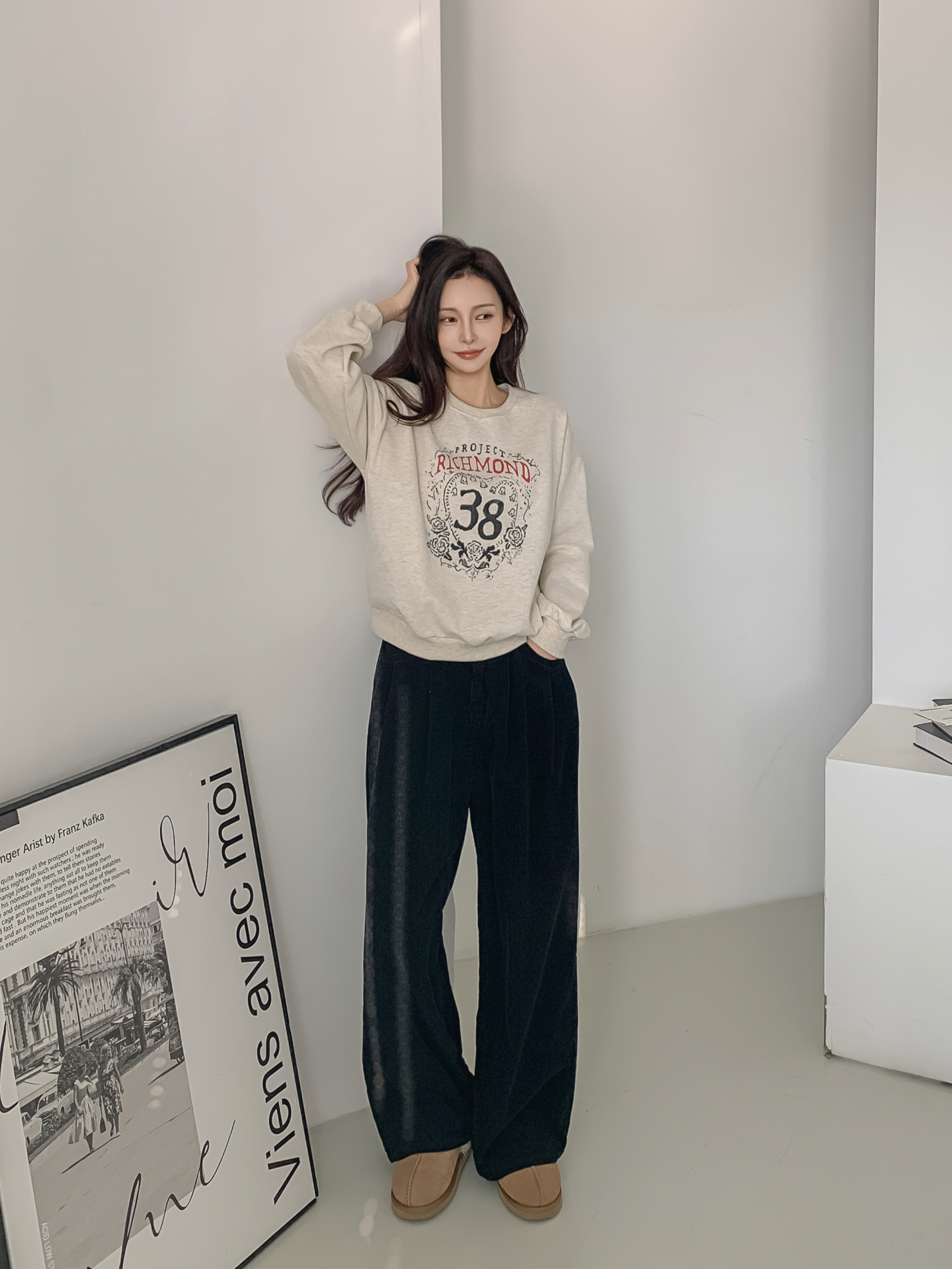 裏起毛ラウンドネックルーズ長袖プリントカラースウェット | 詳細画像6