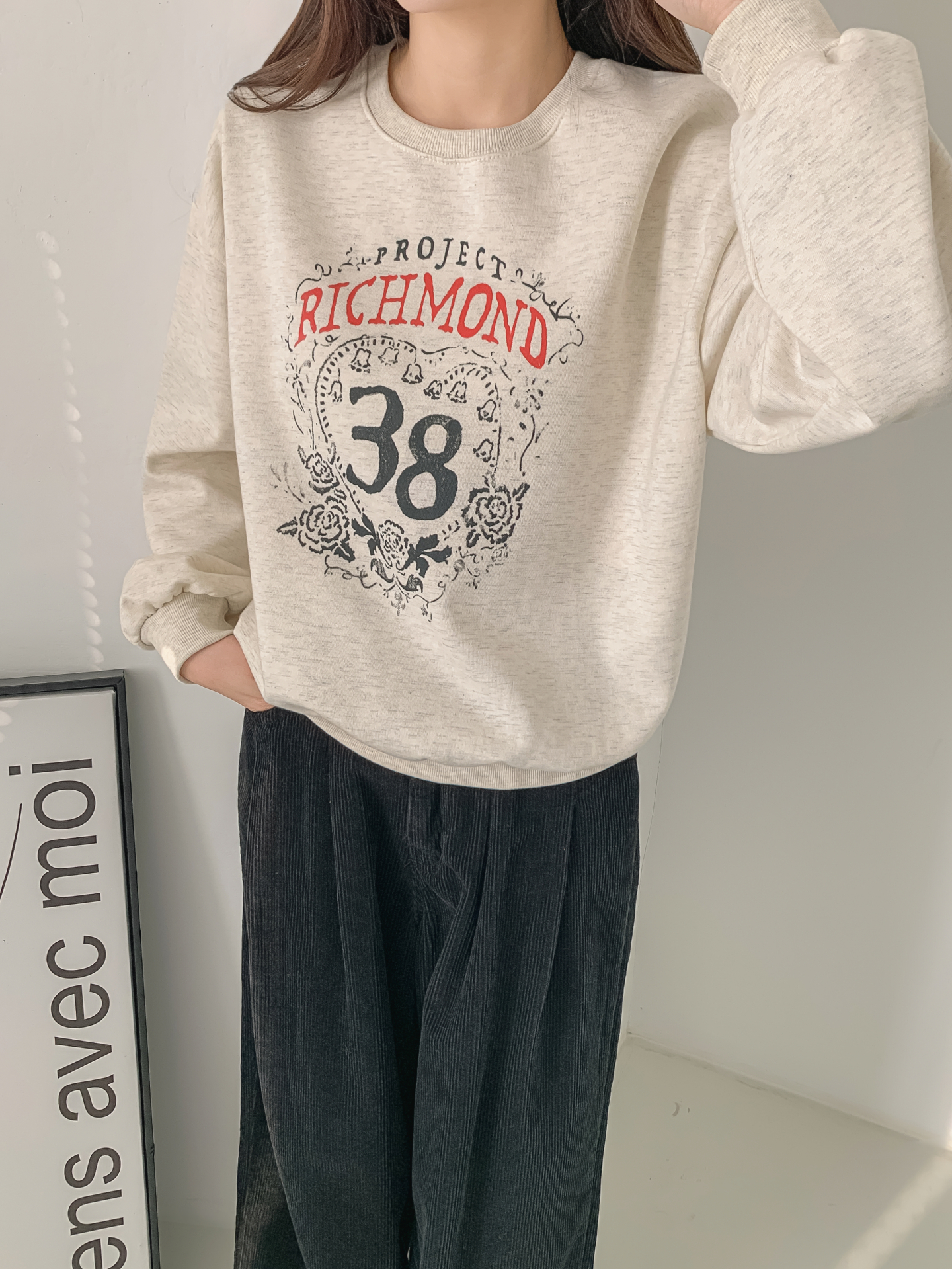 裏起毛ラウンドネックルーズ長袖プリントカラースウェット | 詳細画像12