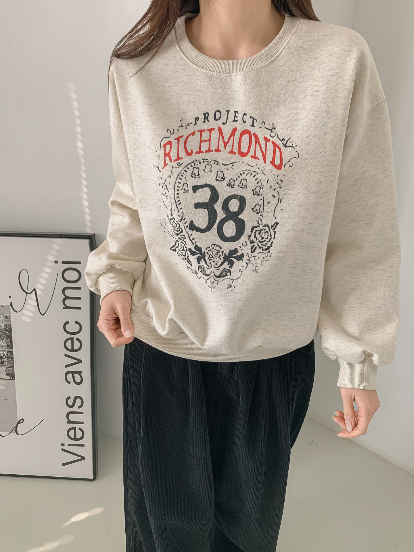 裏起毛ラウンドネックルーズ長袖プリントカラースウェット | 詳細画像17