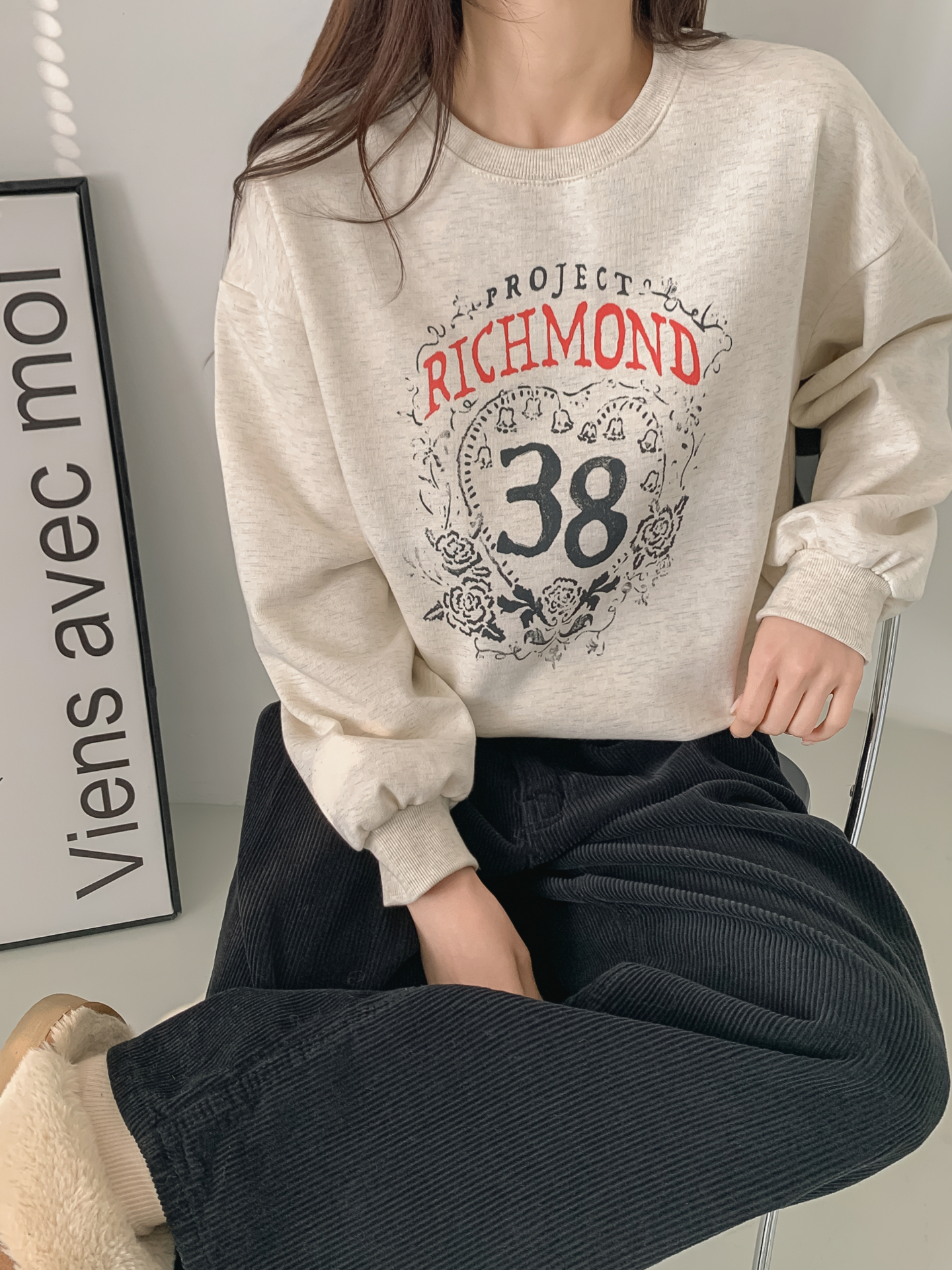 裏起毛ラウンドネックルーズ長袖プリントカラースウェット | 詳細画像18