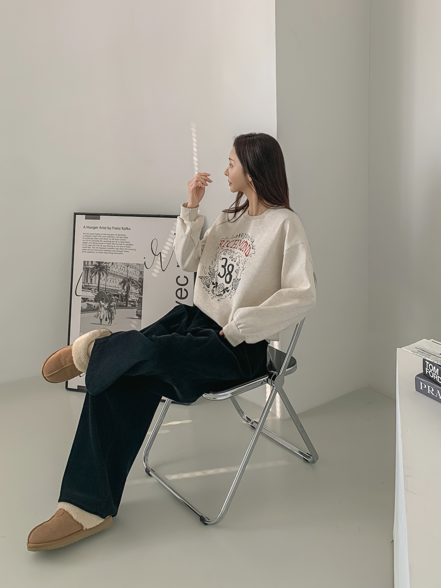 裏起毛ラウンドネックルーズ長袖プリントカラースウェット | 詳細画像8