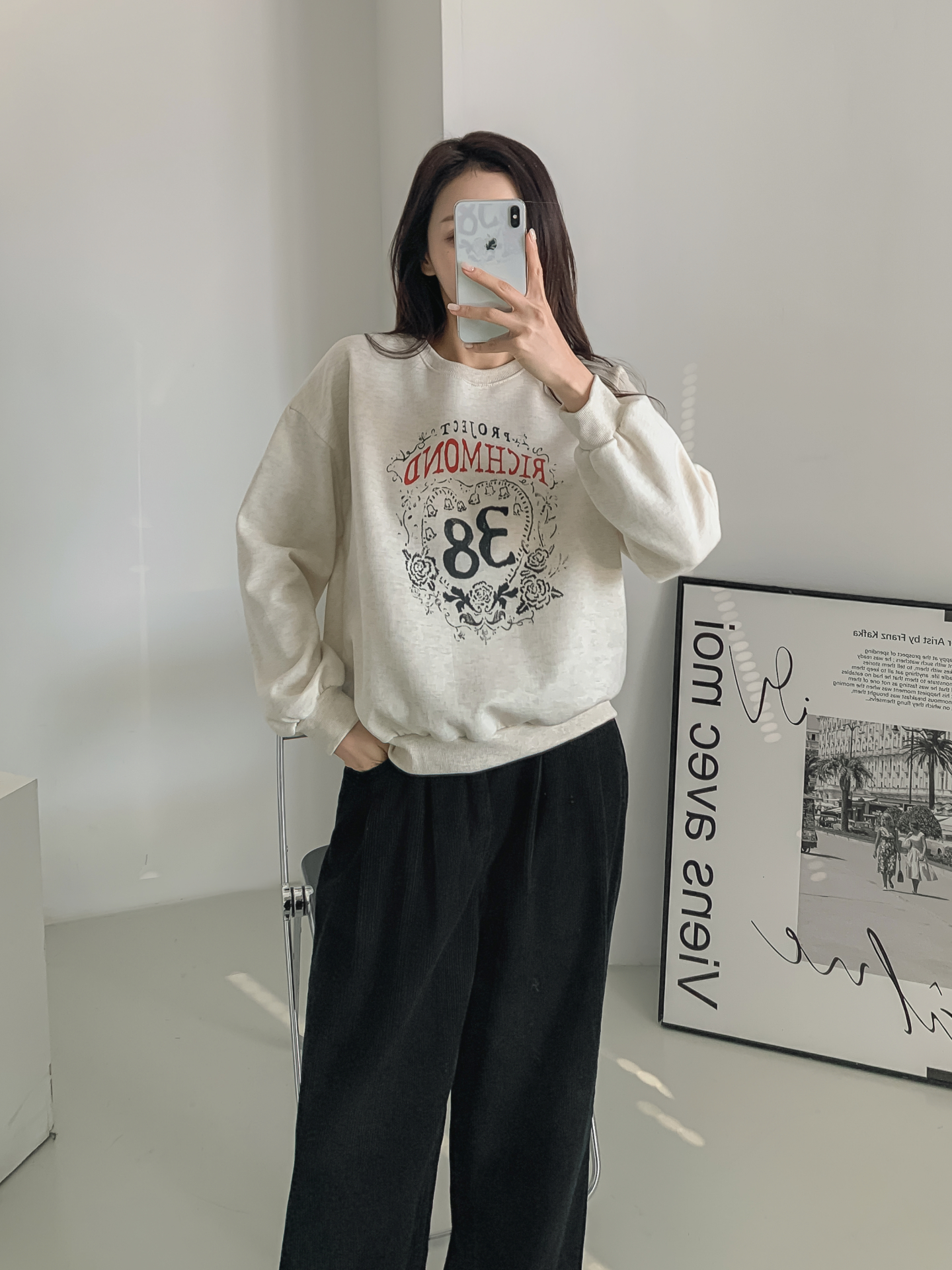 裏起毛ラウンドネックルーズ長袖プリントカラースウェット | 詳細画像9