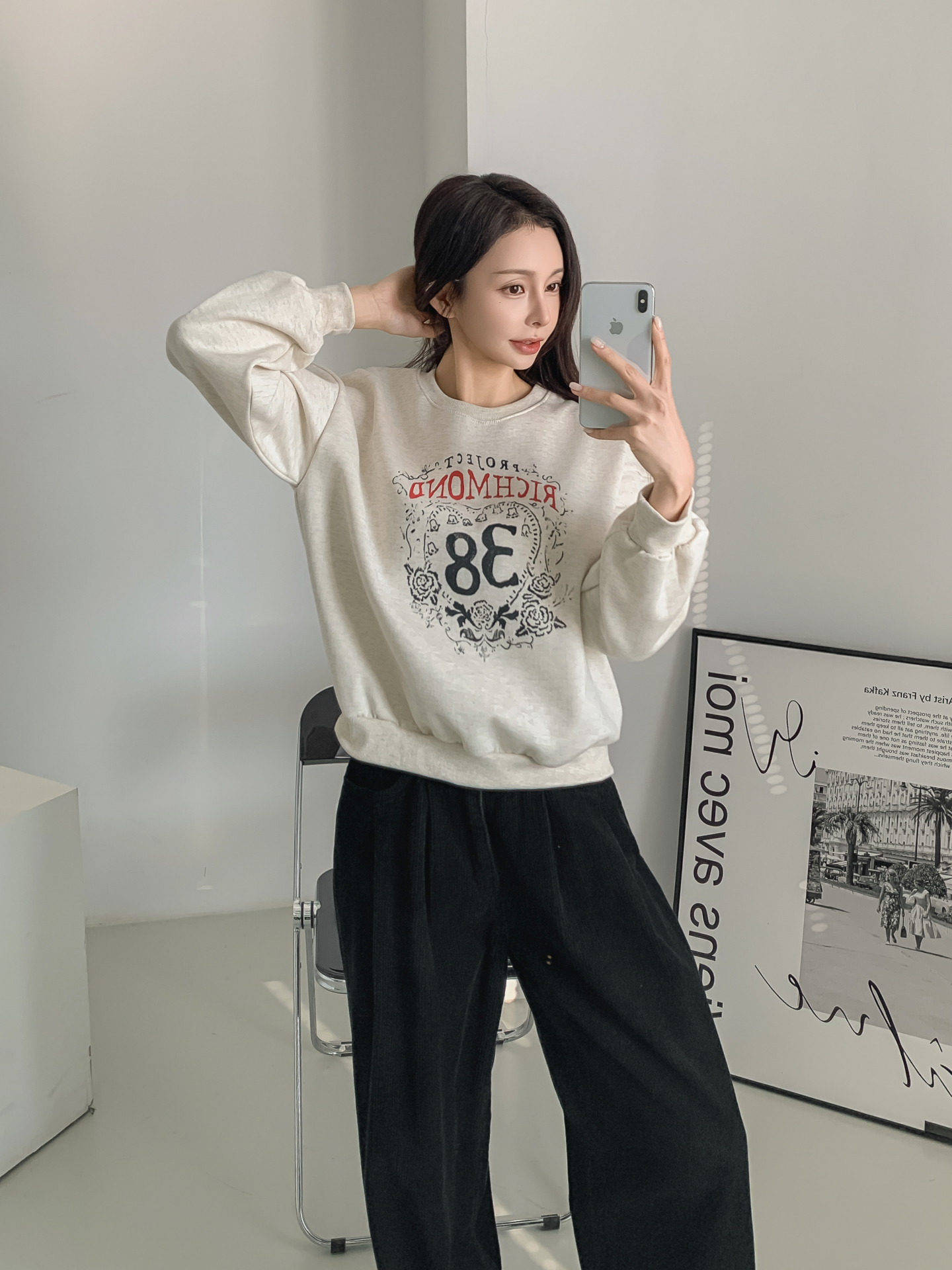 裏起毛ラウンドネックルーズ長袖プリントカラースウェット | 詳細画像10