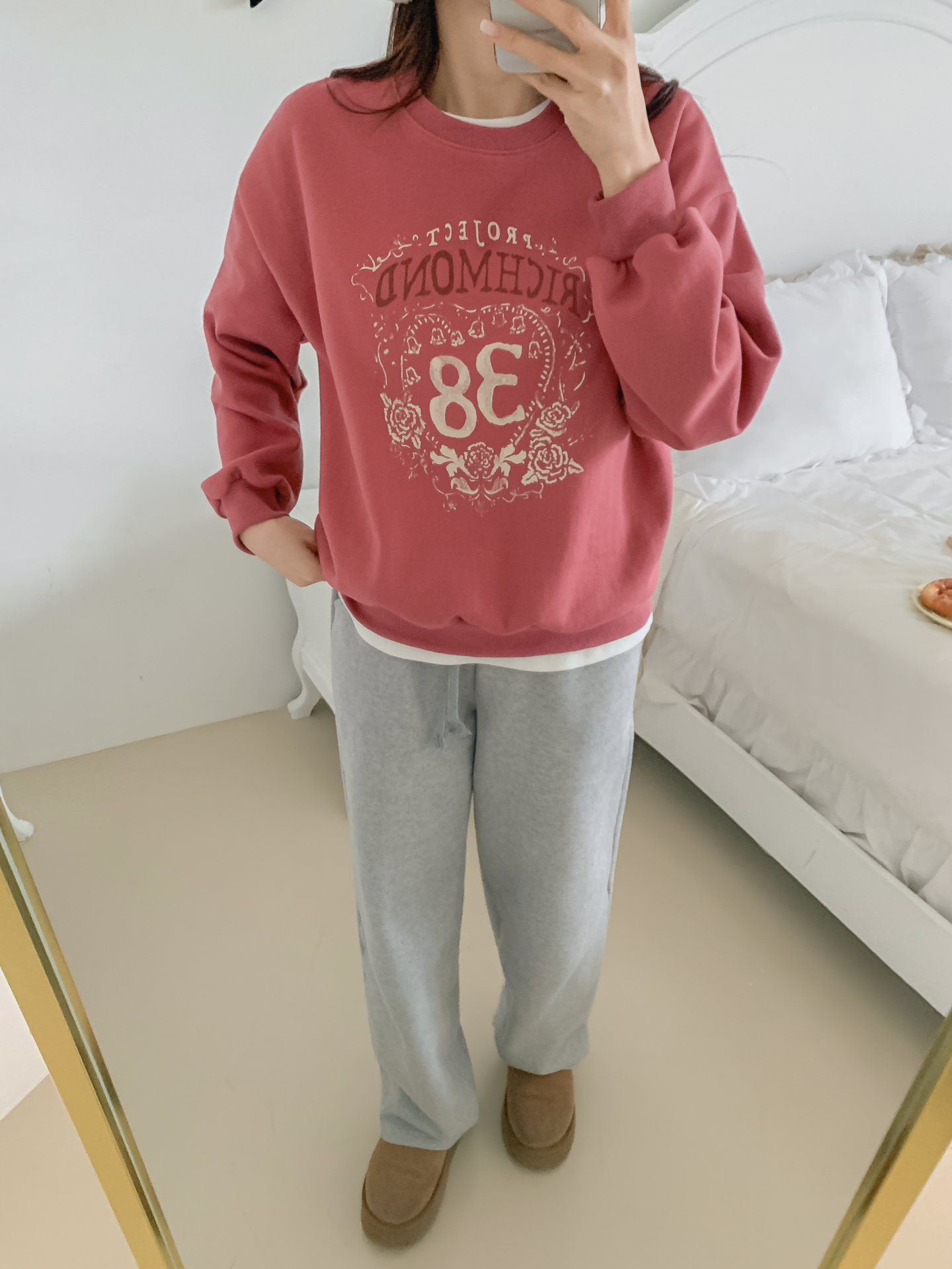 裏起毛ラウンドネックルーズ長袖プリントカラースウェット | 詳細画像31