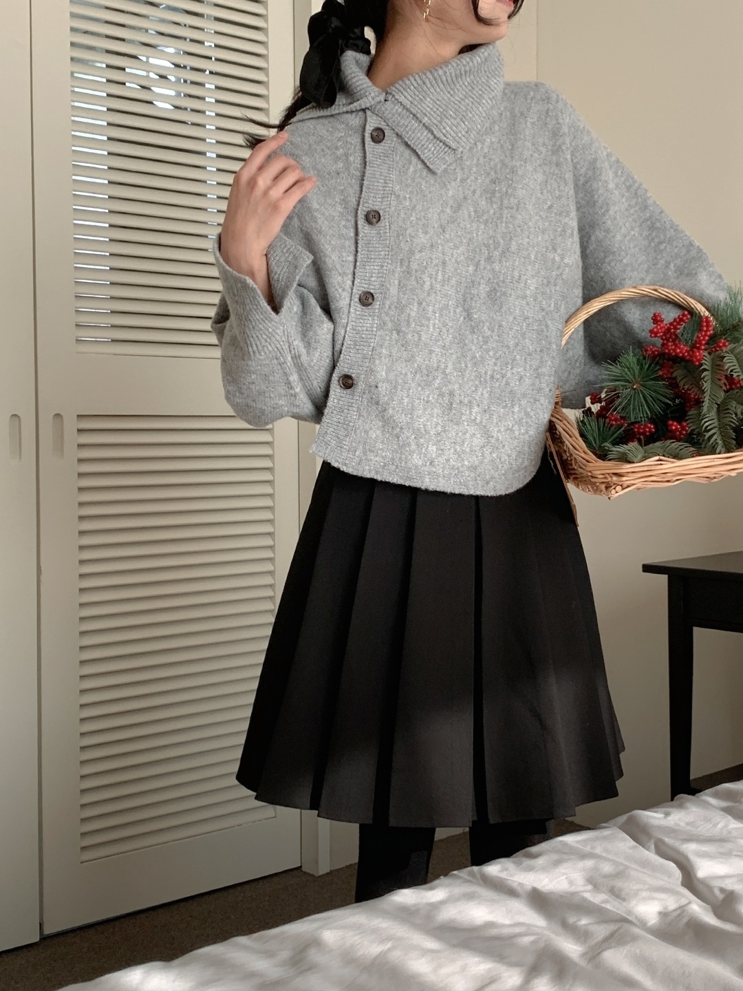 ウール混タートルネックドルマンダイアゴナルボタンカーディガン | 詳細画像7