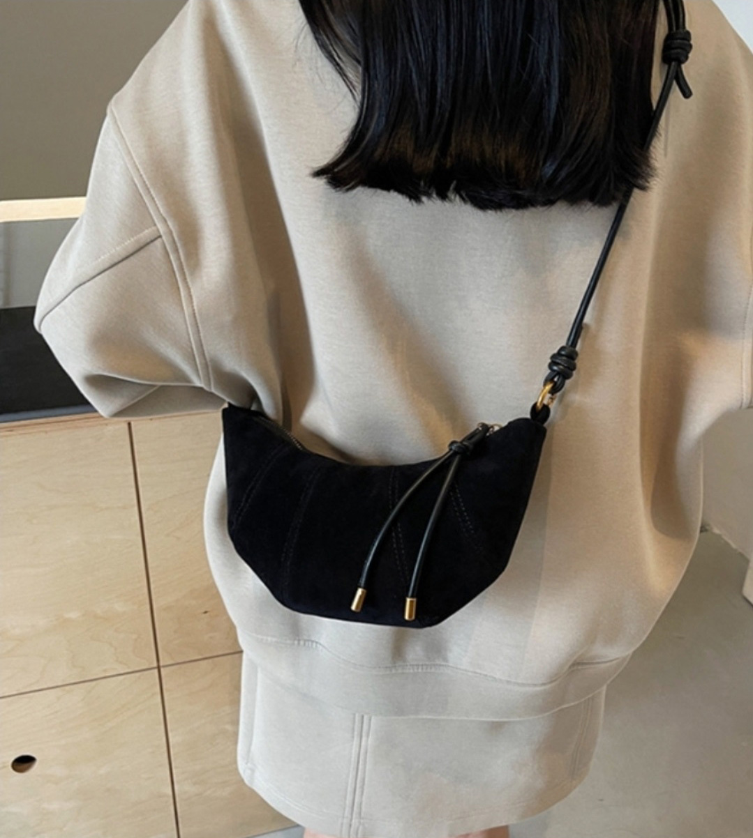 スエード調タッセルHラインレオパード無地ショルダーバッグ2TYPE | 詳細画像12