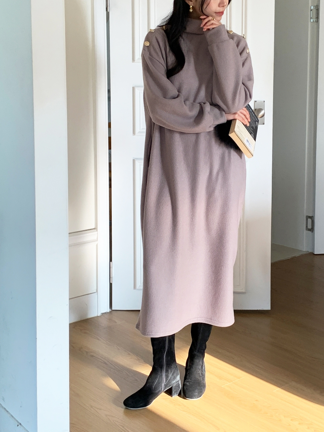 ボタンタートルネックポケットロングワンピースベルト付 | 詳細画像4