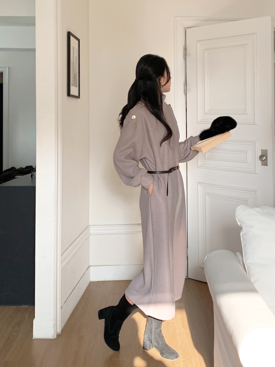 ボタンタートルネックポケットロングワンピースベルト付 | 詳細画像7