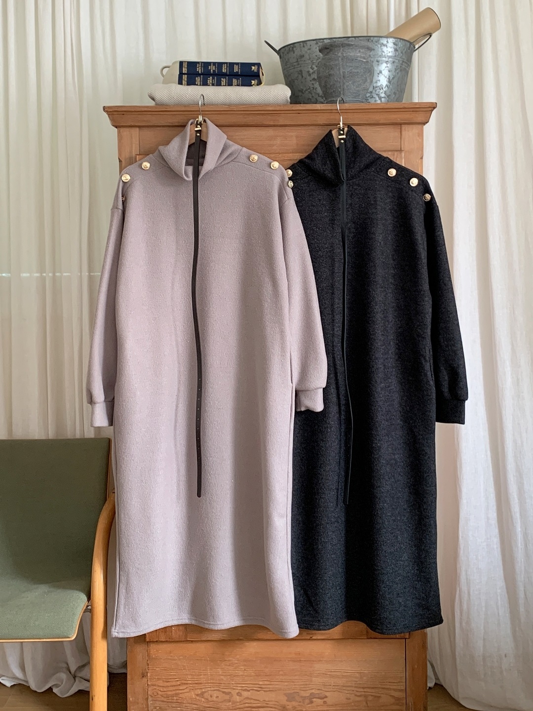 ボタンタートルネックポケットロングワンピースベルト付 | 詳細画像17